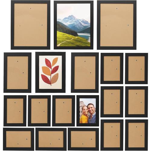 19 pcs wooden photo frame set multi size picture frames with stand wall hooks tabletop or wall mounted display