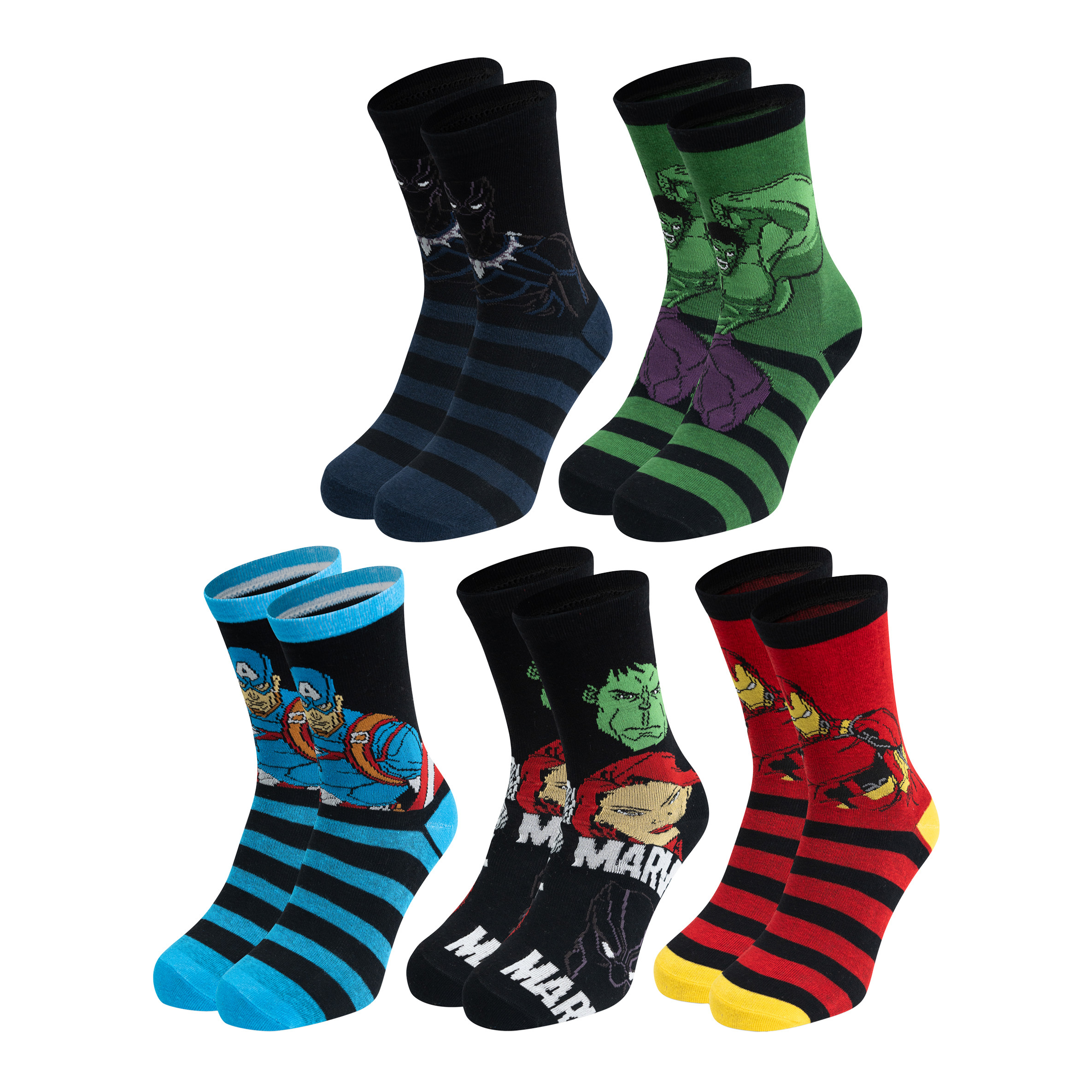 Socks For Men - Black Panther, Iron Man, Captain America, Hulk Etc. Men's 40-45 (5-pack)
