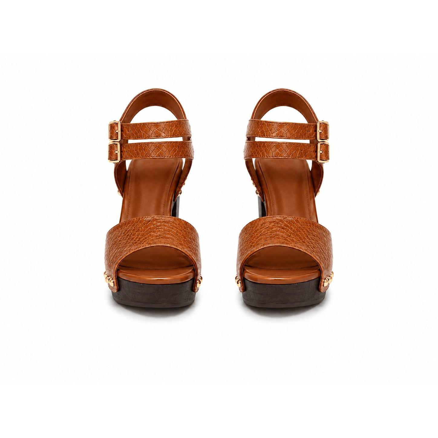 Women's Wooden Platform Block Heel Sandals