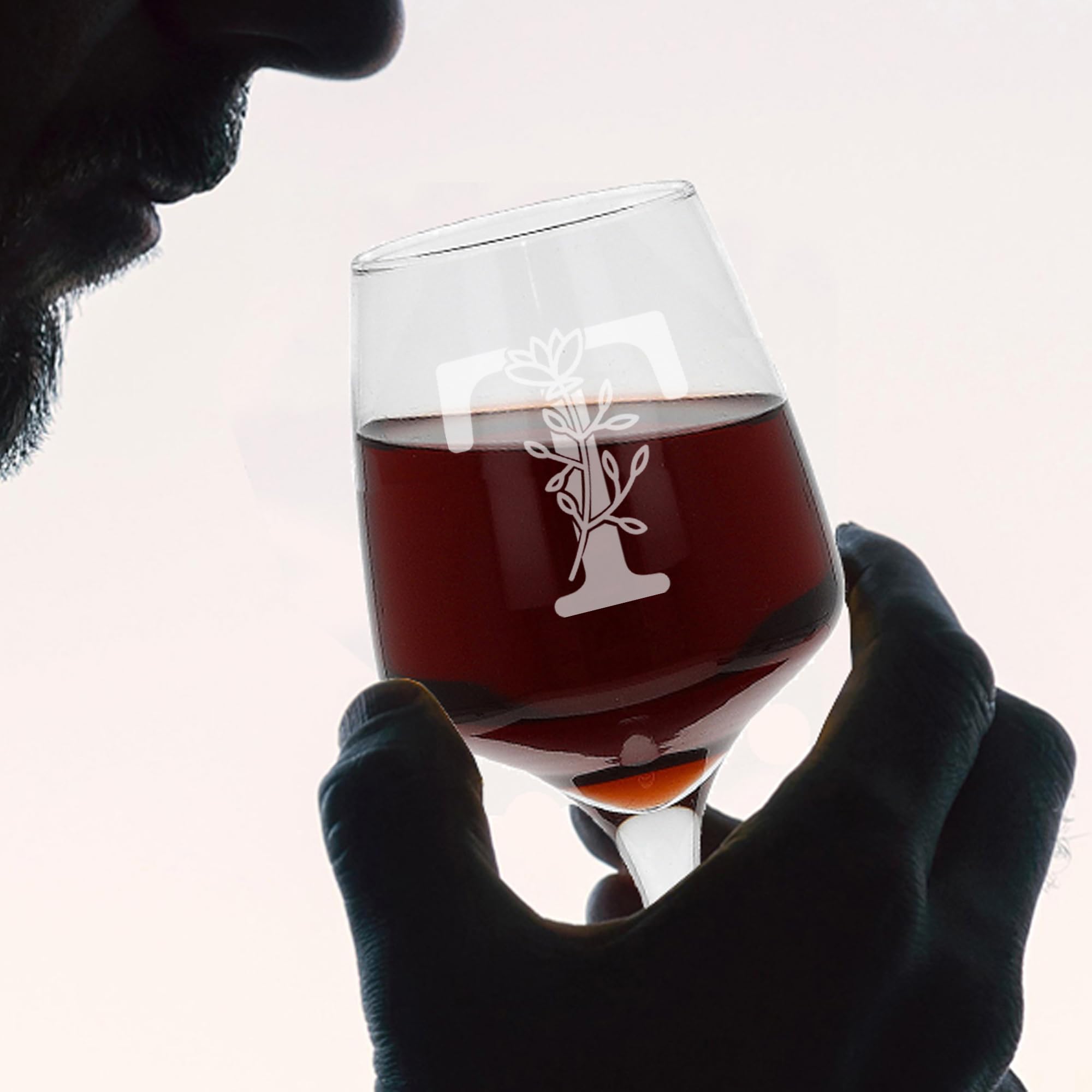 T Monogram Initial Etched Wine Glass Engraved Name