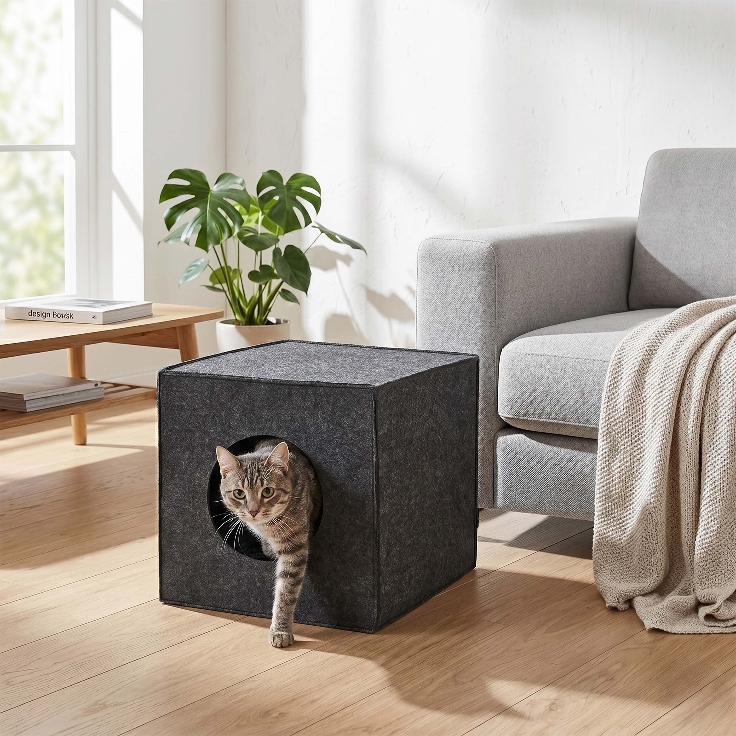Grey Felt Cat Cave, 33cm W x 33cm H x 37cm D