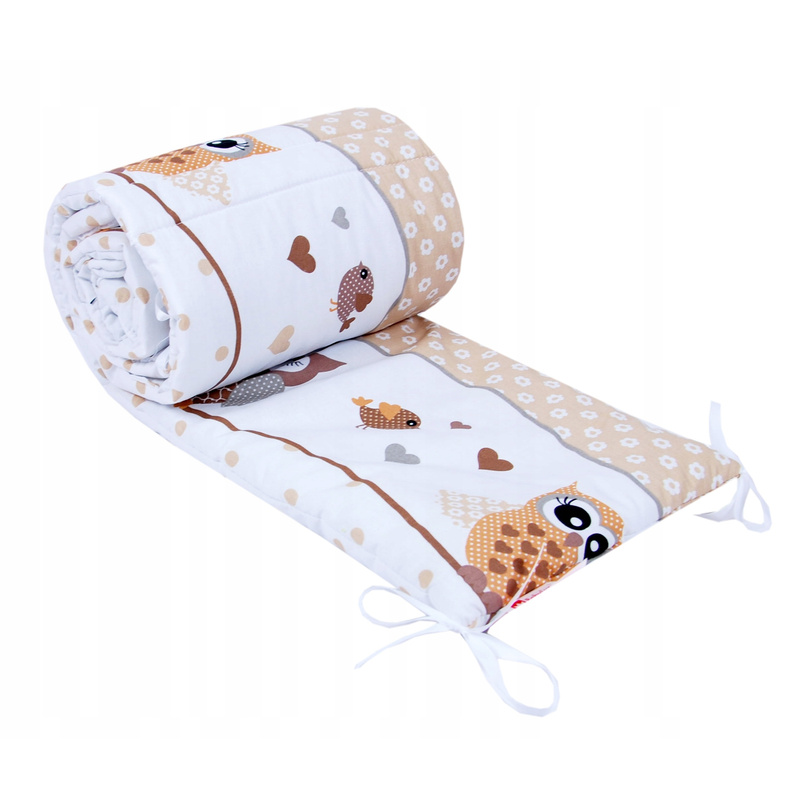 BabyLux 4-dijelni set posteljine za bebe 120x60cm & 120x90cm - 100% pamuk, uključuje navlaku za poplun, jastučnicu, rubnik, plahtu s gumicom - bež dizajn sova