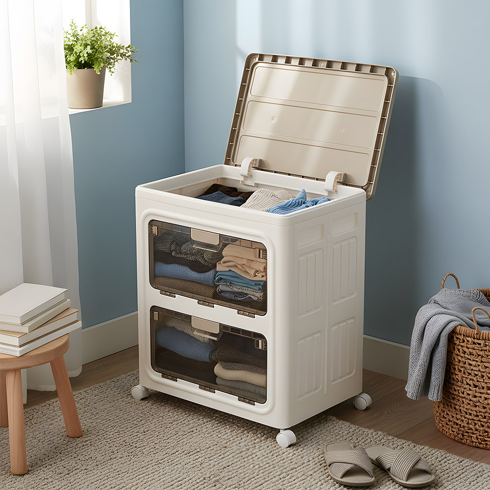 140L Stackable Folding Plastic Storage Box with 3-Way Open Design
