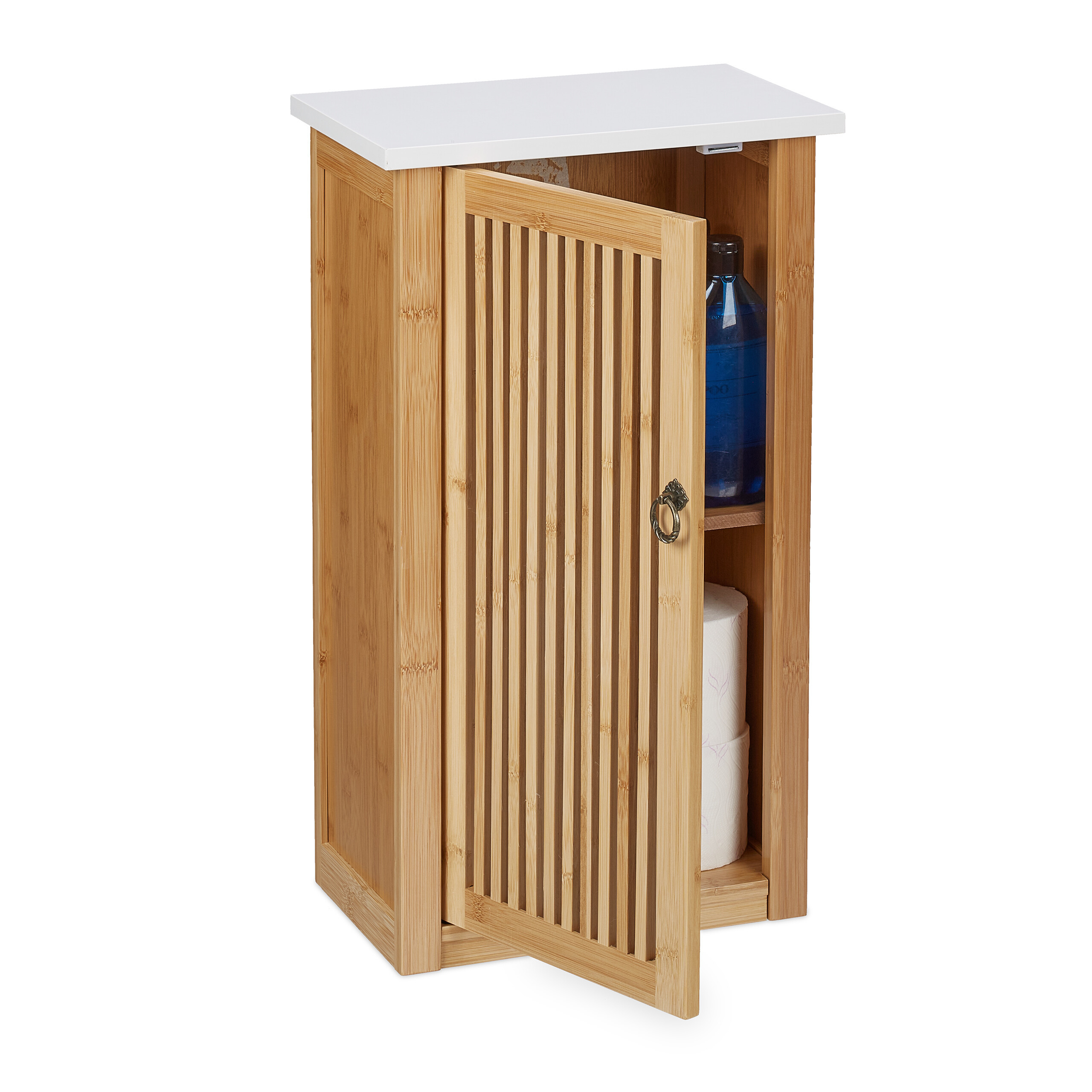 Bathroom Cabinet In Natural/white - (w)34.5 X (h)60 X (d)21 Cm