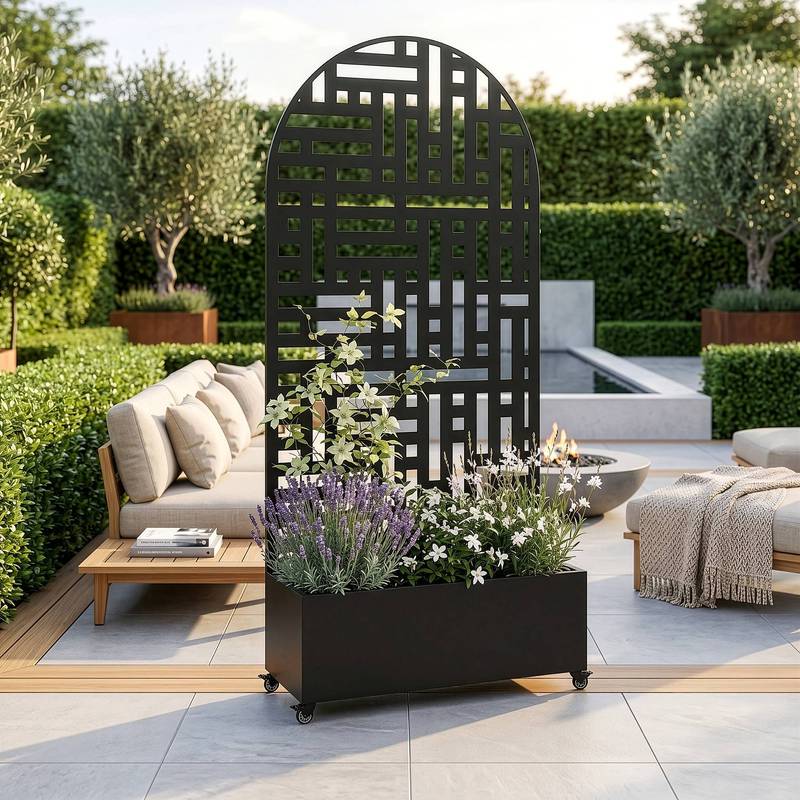 Bernalda Rollable Steel Arch Partition With Flower Box
