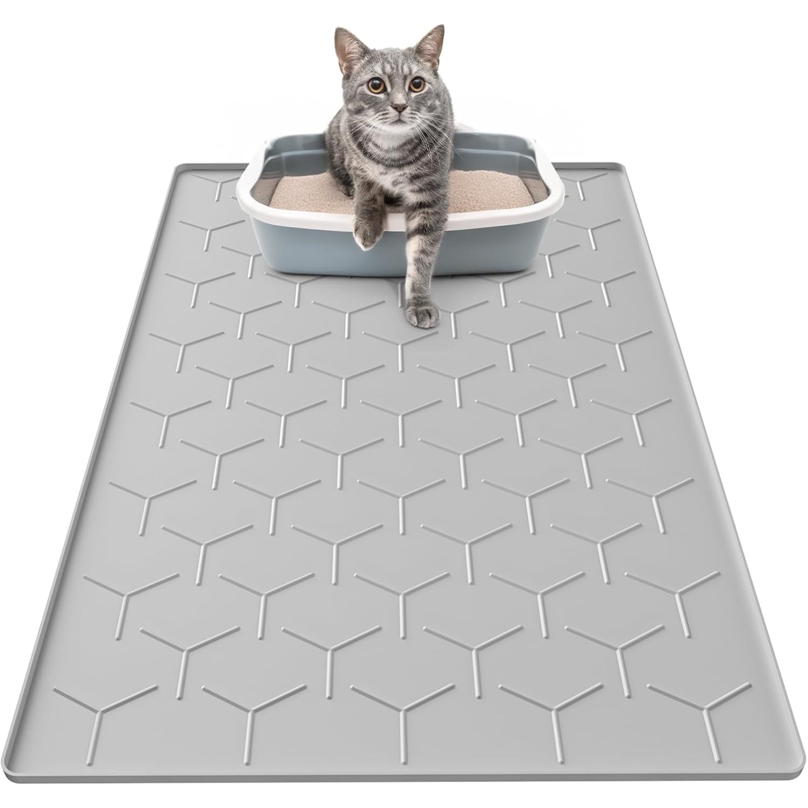 Cat Litter Mat, 86x56cm Silicone Litter Tray Mat Large, Cat Mat Litter Box Liner, Easy To Clean, Gray