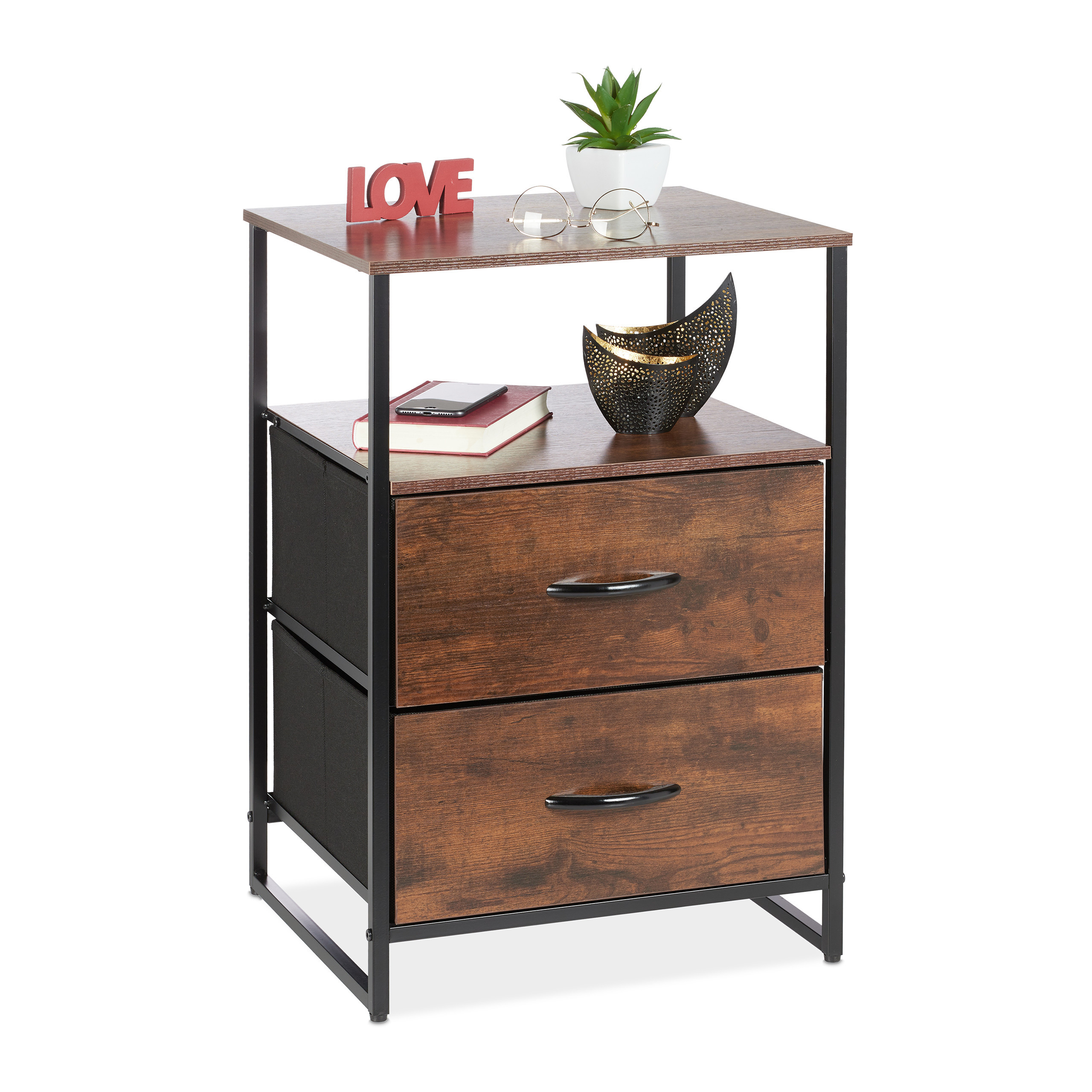 Industrial Nightstand In Black/brown - (w)45 X (h)70 X (d)40 Cm