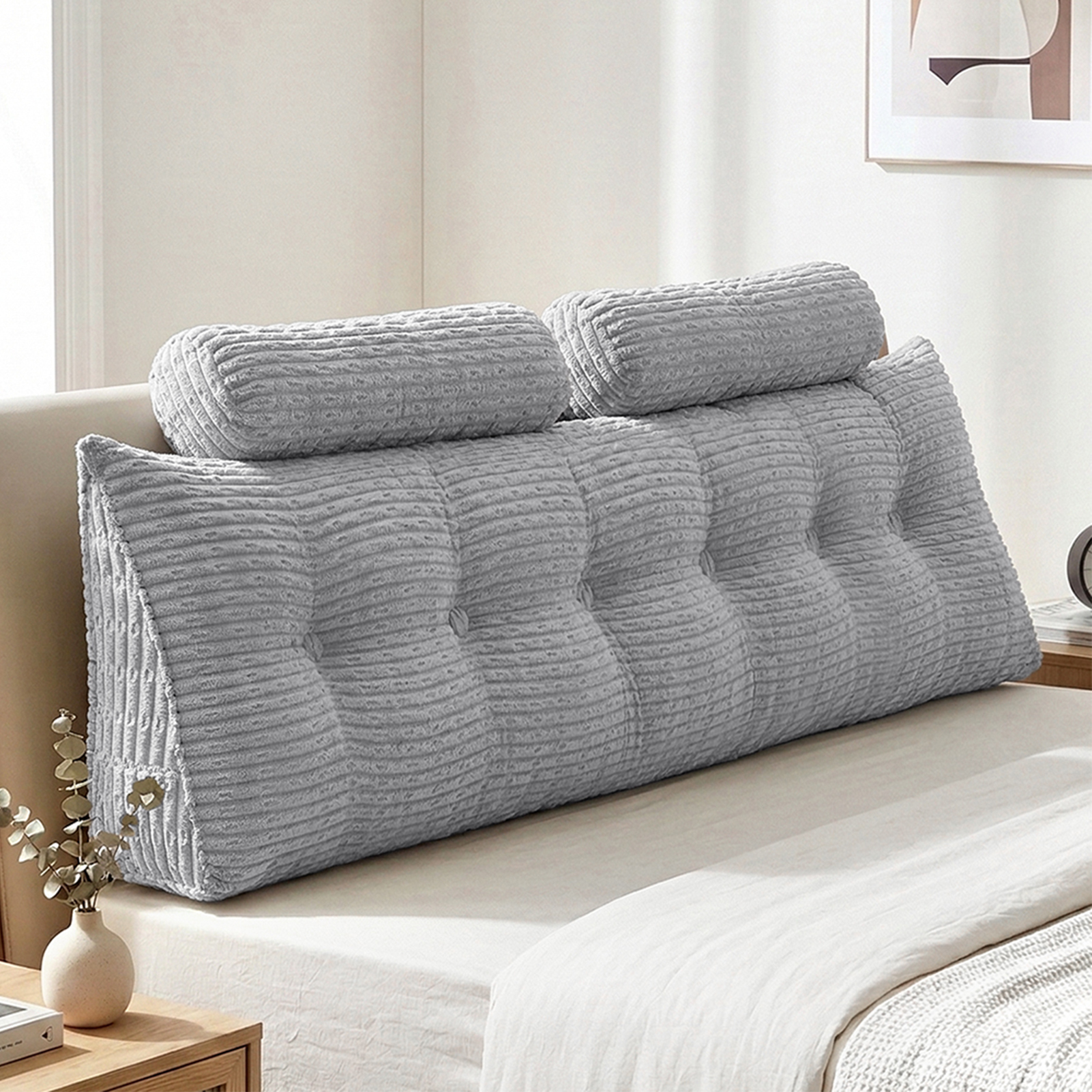 TEMU 1pc Large Wedge Back Pillows 180x60x20cm, Headboard Triangular Rest Reading Pillow With Removable Cover And Side Pocket, Lumbar Support Cushion