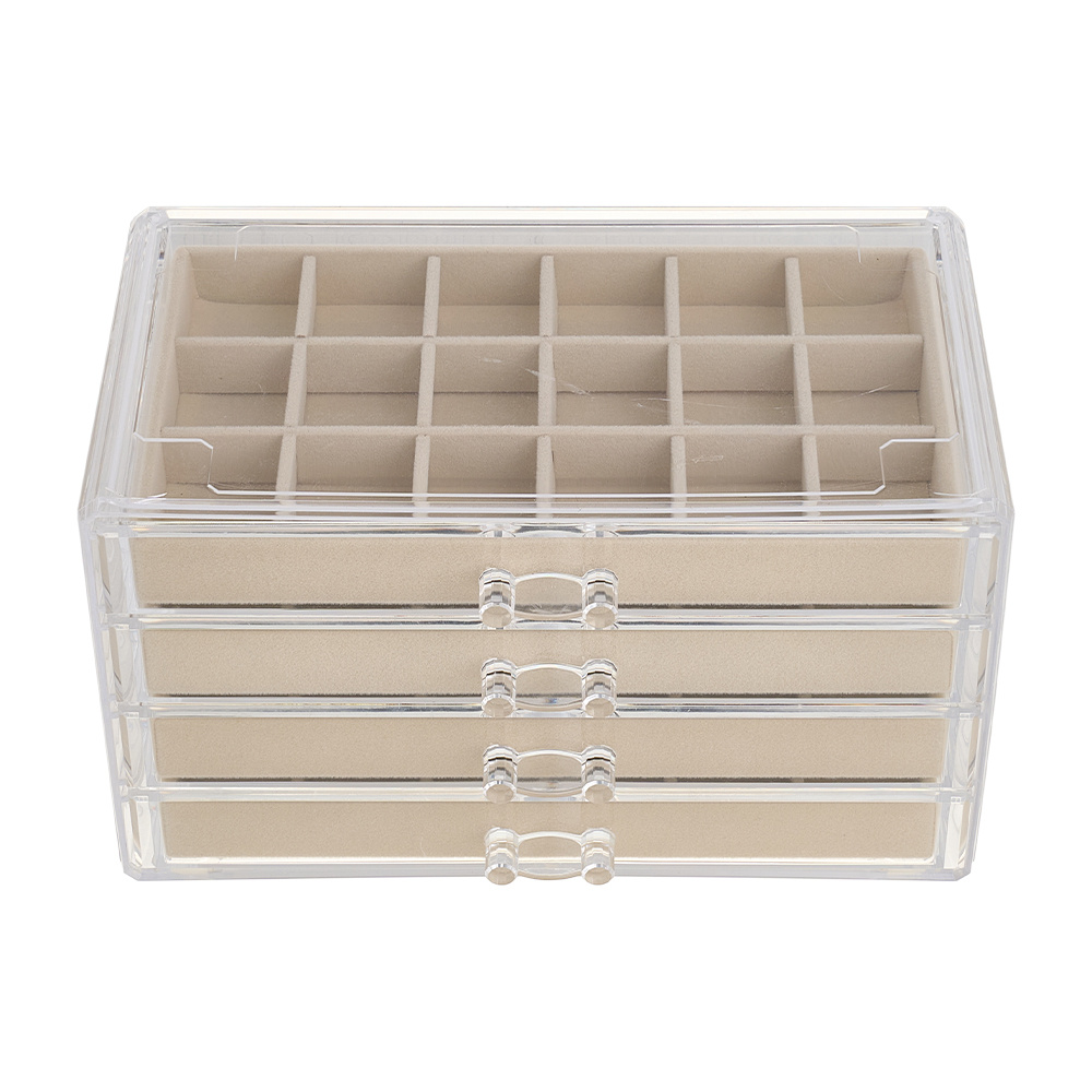 Adjustable 4-Drawer Jewelry Organizer Box, Clear Acrylic