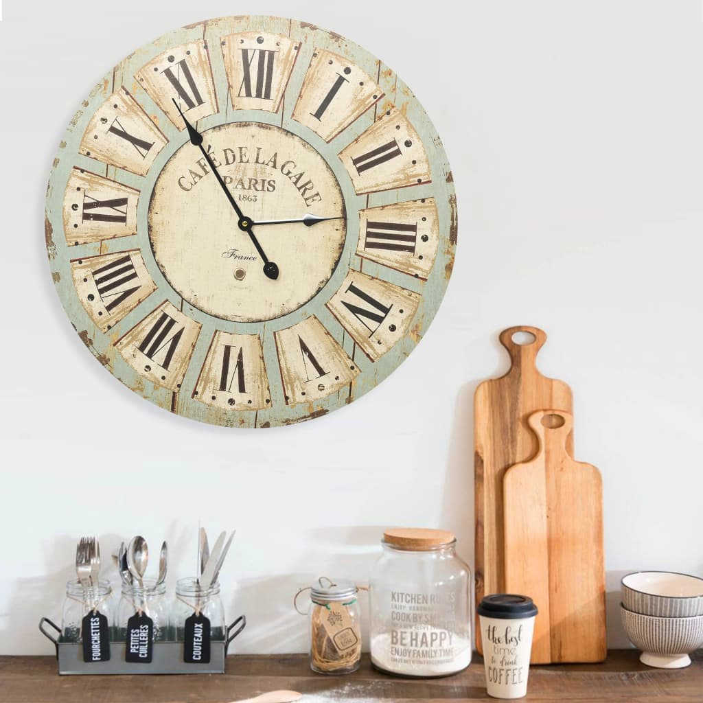 Vidaxl Wall Clock, Living Room Clock, Office Clock, Wall Clock, Decorative Clock, Kitchen Clock, Living Room Wall Decal, Round Multicolor 60cm Mdf