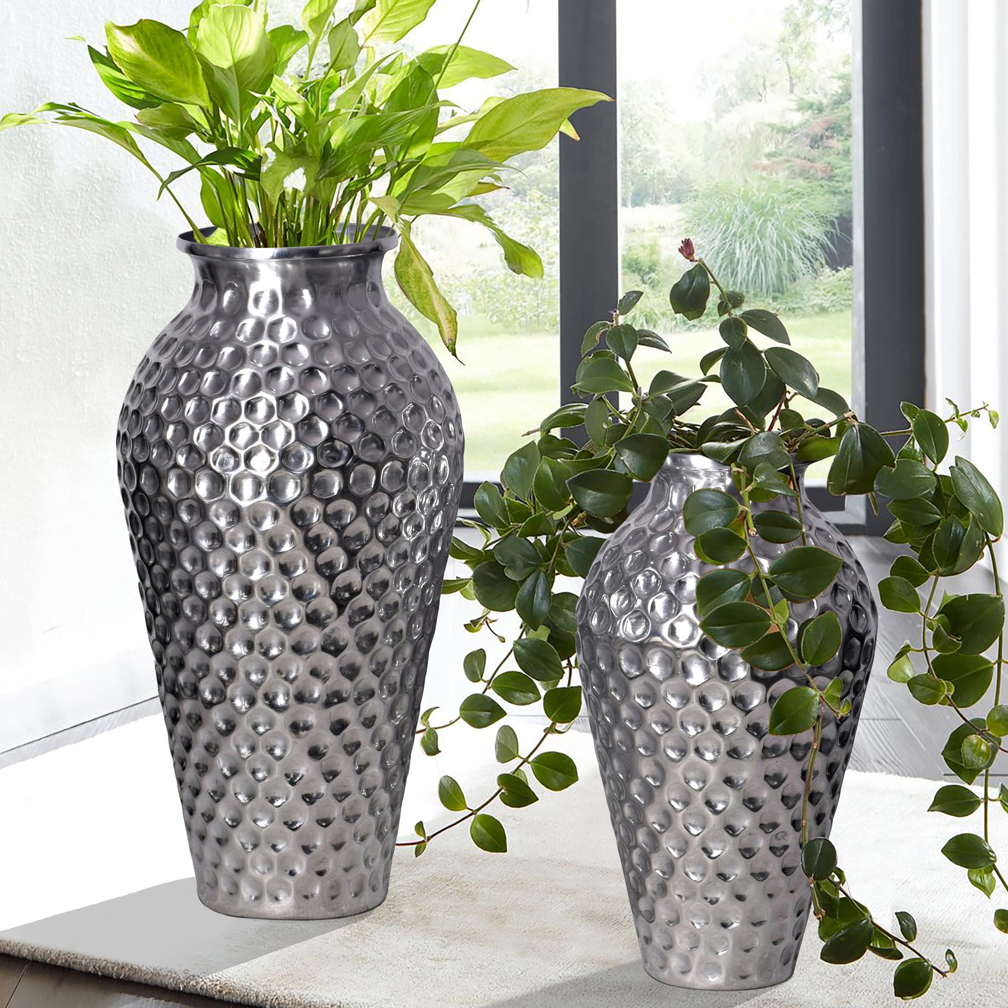 Image of Decorative Vase Set Of 2, Aluminum Amphora Flower Vase, Modern Round Decorative Vase, 2-piece Set For Flowers, Aluminum Table Vase, Home Decor, Metal Table Decoration, Handcrafted