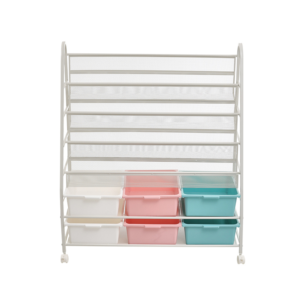 6-Tier Mobile Bookshelf with Wheels and 6 Storage Boxes