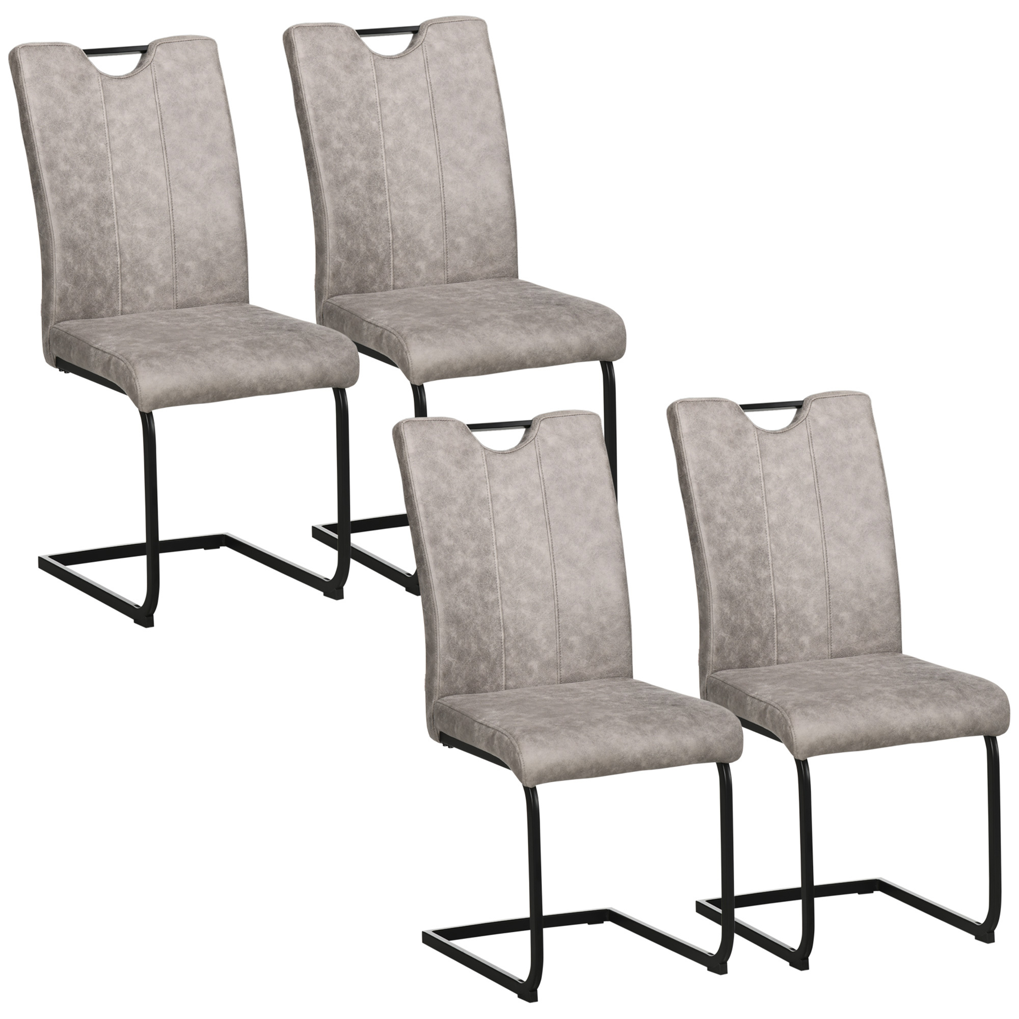 Homcom Set Of 4 Dining Chairs With Microfiber Upholstery, Steel Legs, And Kitchen Chair Handle With Gray Backrest