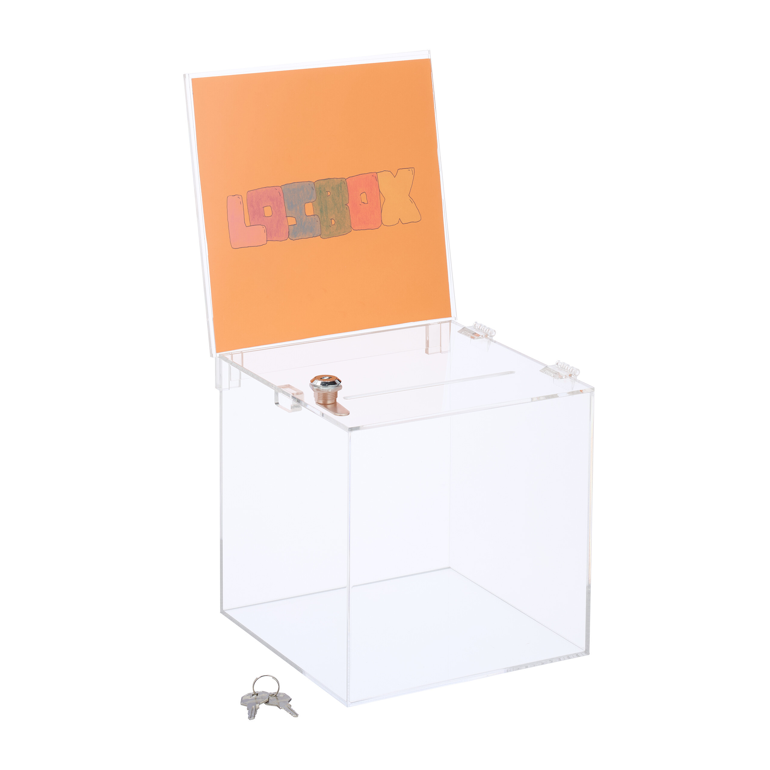 Image of Lockable Box, Acrylic, Transparent, 40.5 X 21 X 25 Cm, With Leaf Insert, Lid And Slot For Din-a6 Sheets, For Donations, Elections, Surveys And Contests, , Donation Box, Collection Box, Relaxdays.