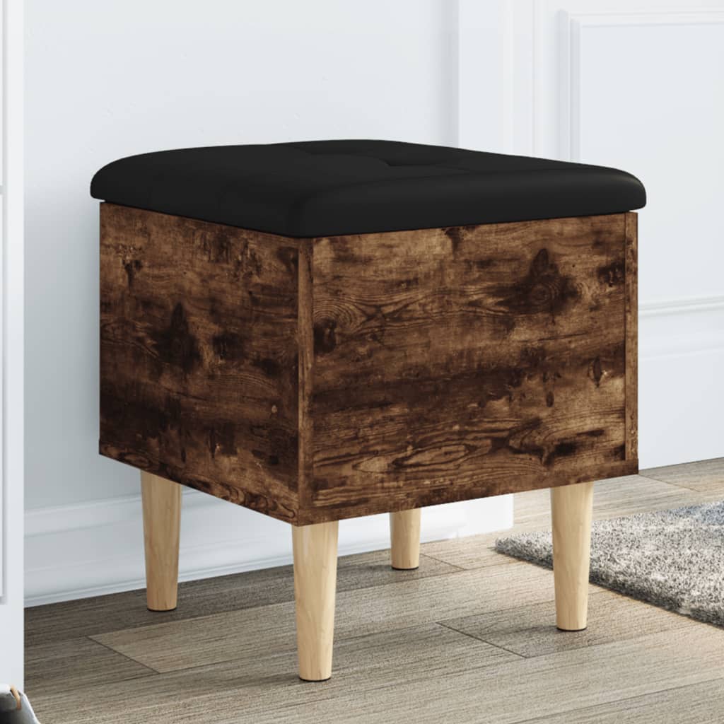 Image of Vidaxl Bench, Bench With Storage, Upholstered Seat Stool Shoe Bench, Chest Bench Cushioned Bench Storage Box For Living Room Hallway, Smoked Oak Wood Material
