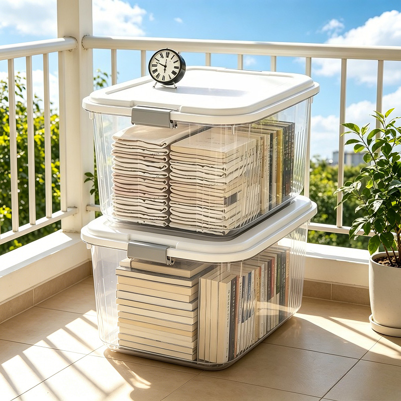 2pcs Large Stackable Clear Storage Boxes with Wheels for Easy Organisation