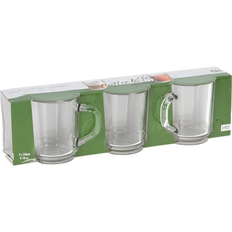 TEMU Set Of 3 Glass Cups For Coffee And Tea, 240ml Capacity - Drinkware Stylish Clear