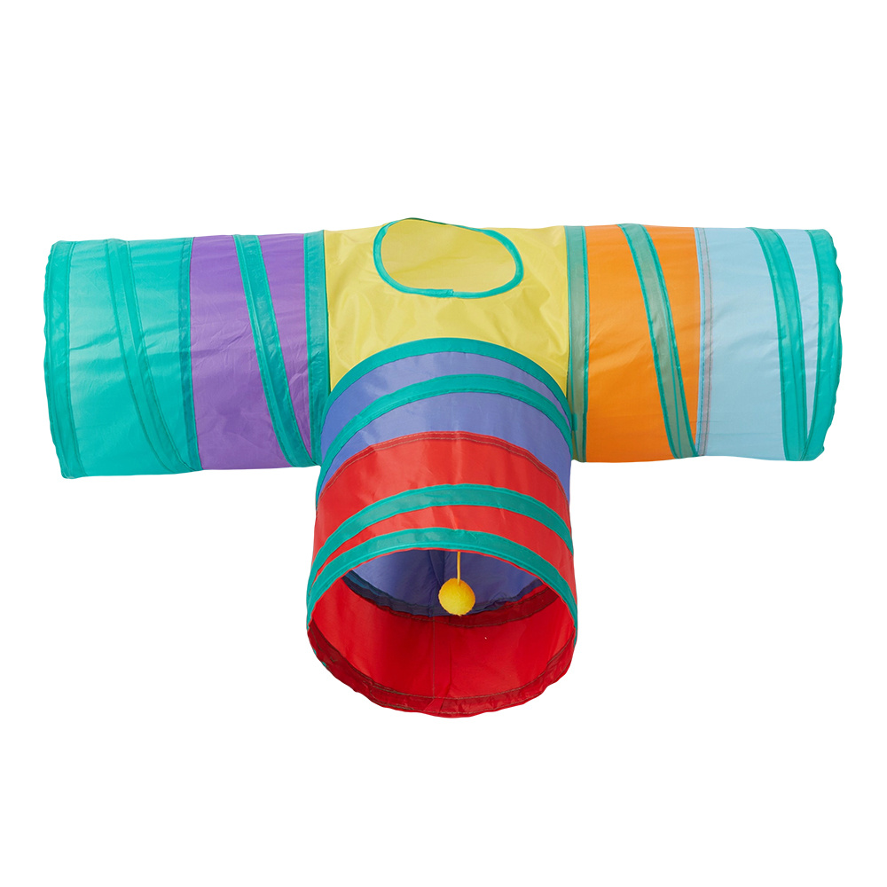 T-Shape Cat Tunnel with Hole and Hanging Ball