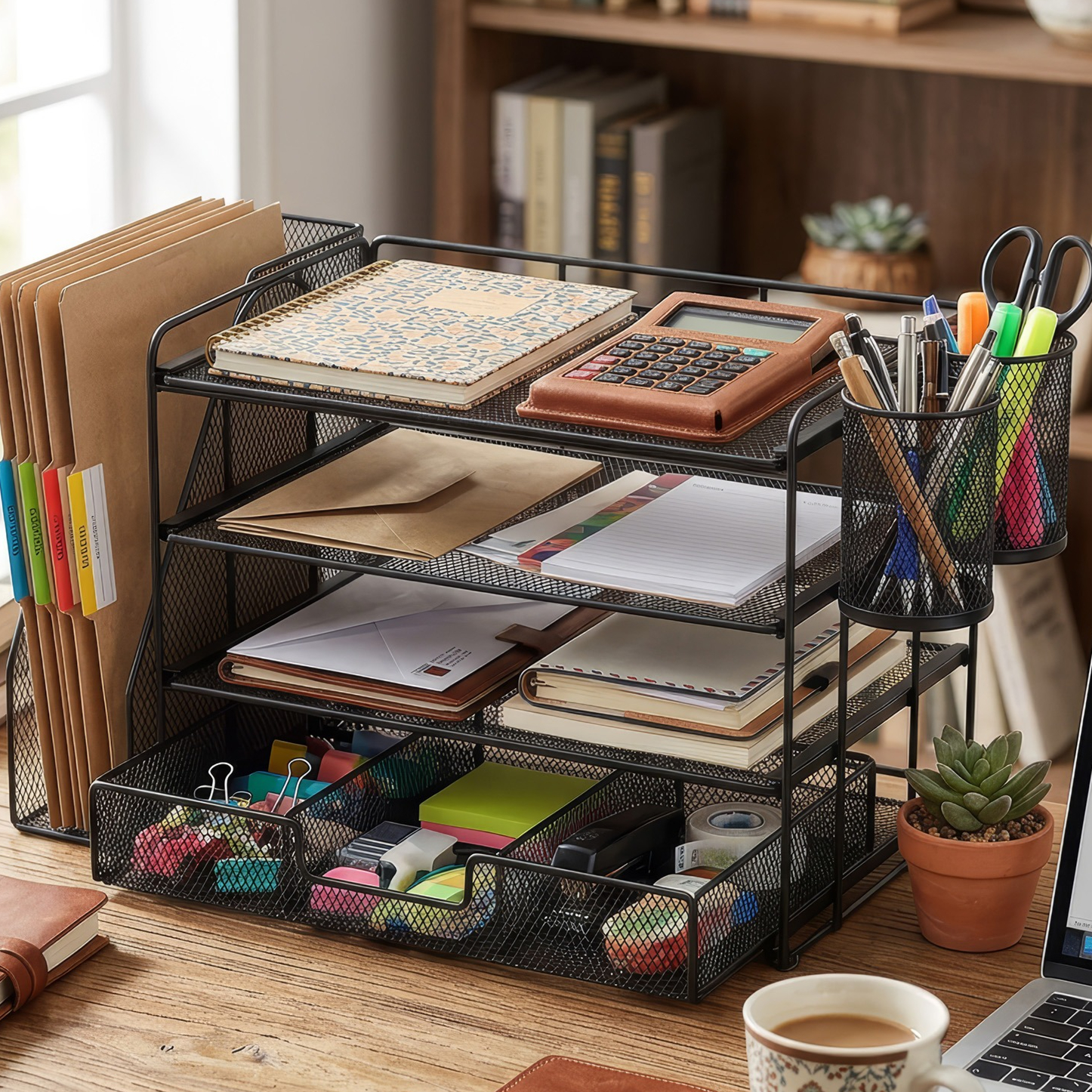 TEMU 4-tier Office Desktop Organiser With Drawers And Pen Holder, Document Sorter, External File Storage Tray, Ideal For Offices, Schools And Homes