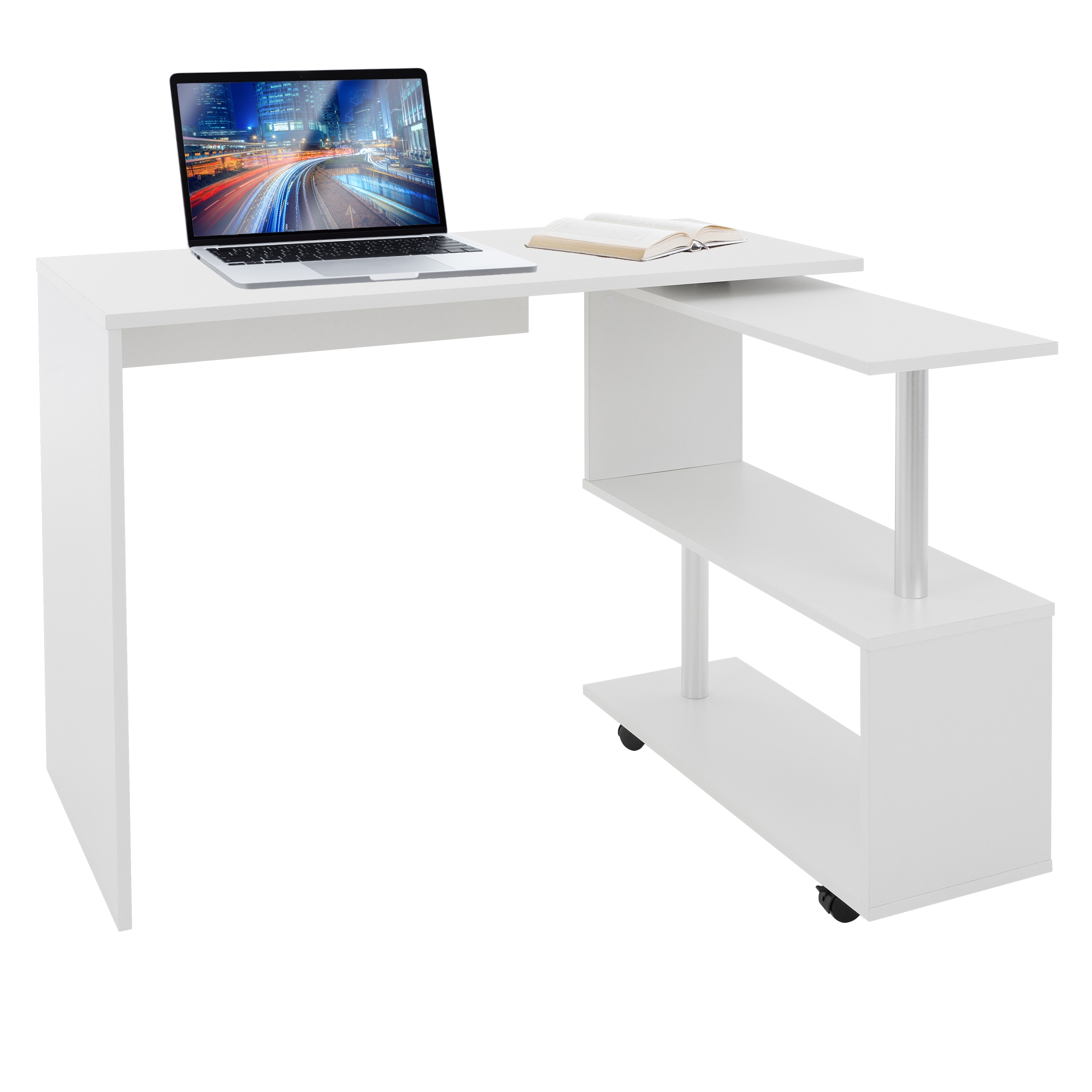 Ml- Desk, Rotatable, 150x88x75 Cm, L-shaped Desk With 4 Wheels, Angle Combination, For Home And Office, Work Desk, Office Desk, Computer Desk, Pc Desk
