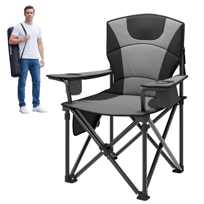 Image of Set Of 2 Folding Camping Chairs For Adults – Lightweight And Portable With Cooler Bag, Cup Holder And Side Pocket, Supports 200kg, Ideal For Camping, Fishing, Garden, Beach And Balcony – Black