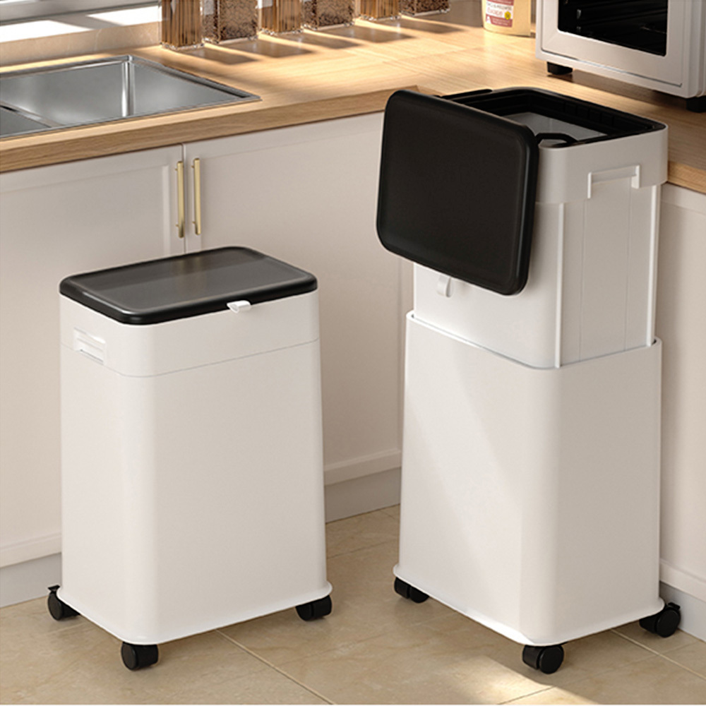 TEMU 20l Large Capacity Portable Wheeled Trash Can With A Height-adjustable Inner Bucket Space. The Household Wastebasket Is Suitable For Garbage