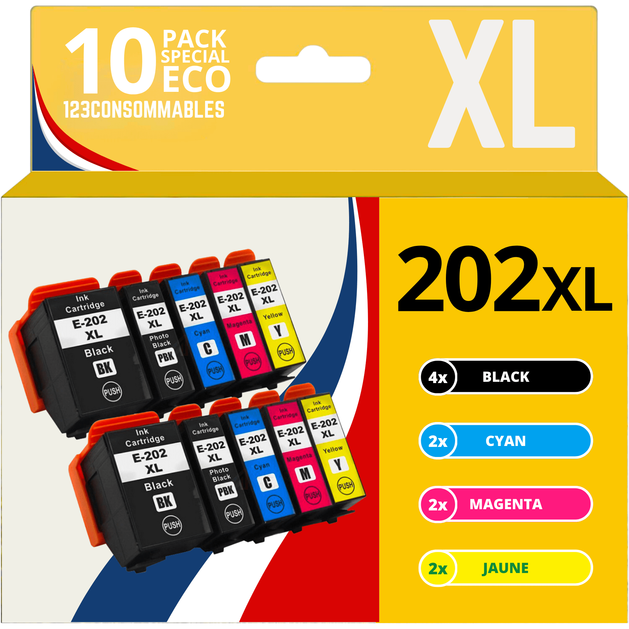 TEMU 123CONSOMMABLES - 202XL - Pack cartouches d'encre Compatible avec Epson 202 XL 202XL pour imprimante Premium XP6100 XP6005 XP6105 (pack de 10)