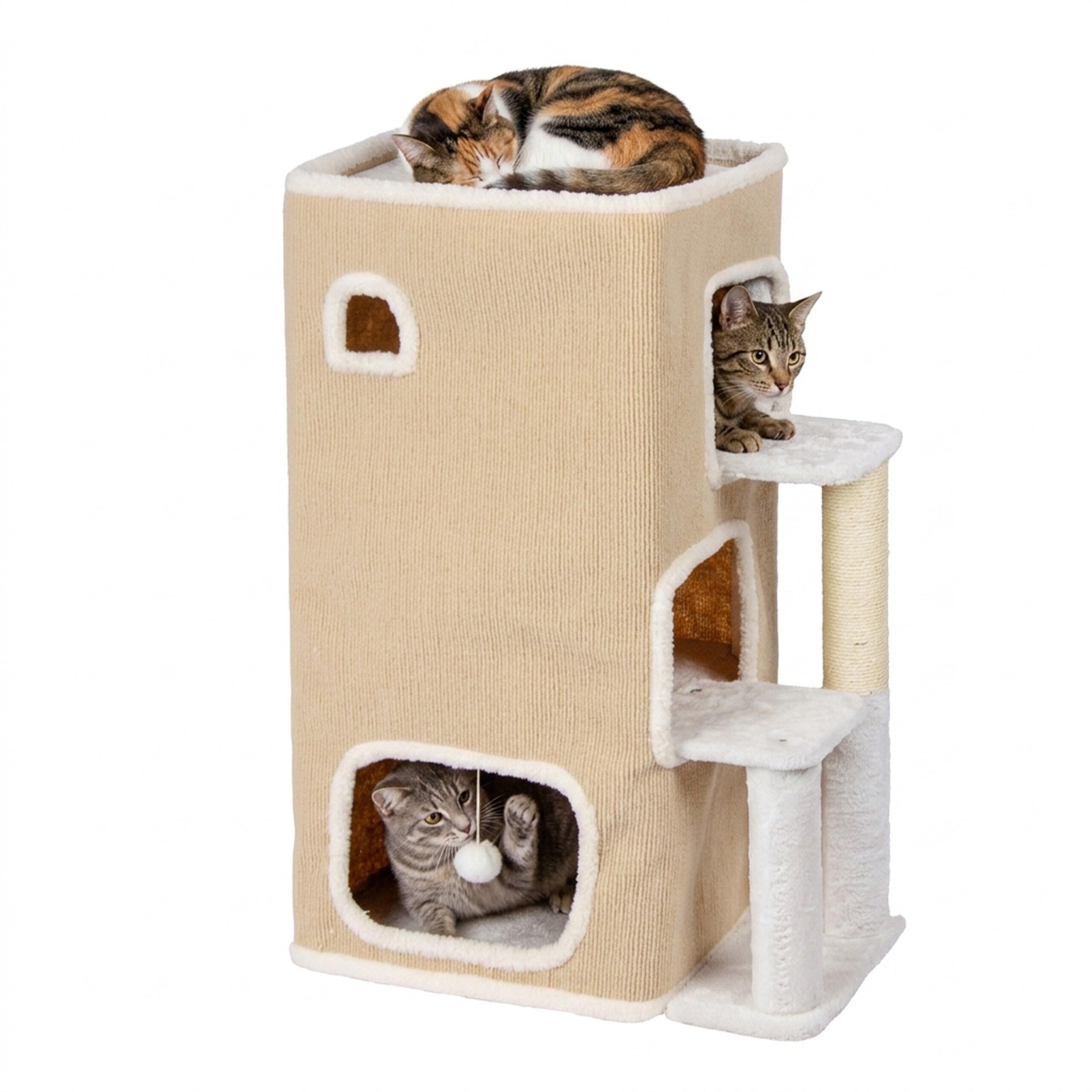 Cat House In Beige/white - (w)43 X (h)83.5 X (d)