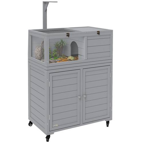 tortoise house with storage cabinet wooden tortoise enclosure with lamp holder openable top transparent observation windows tortoise habitat for indoor light grey