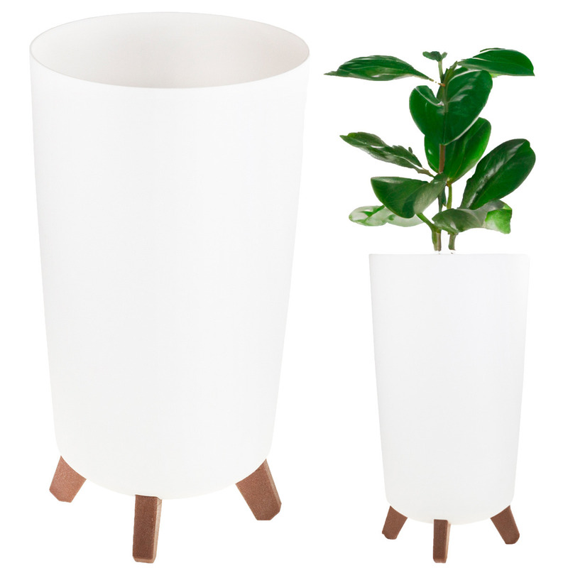 Image of Tall White Round Pot With Legs, High Pot Cover On Legs, Pot