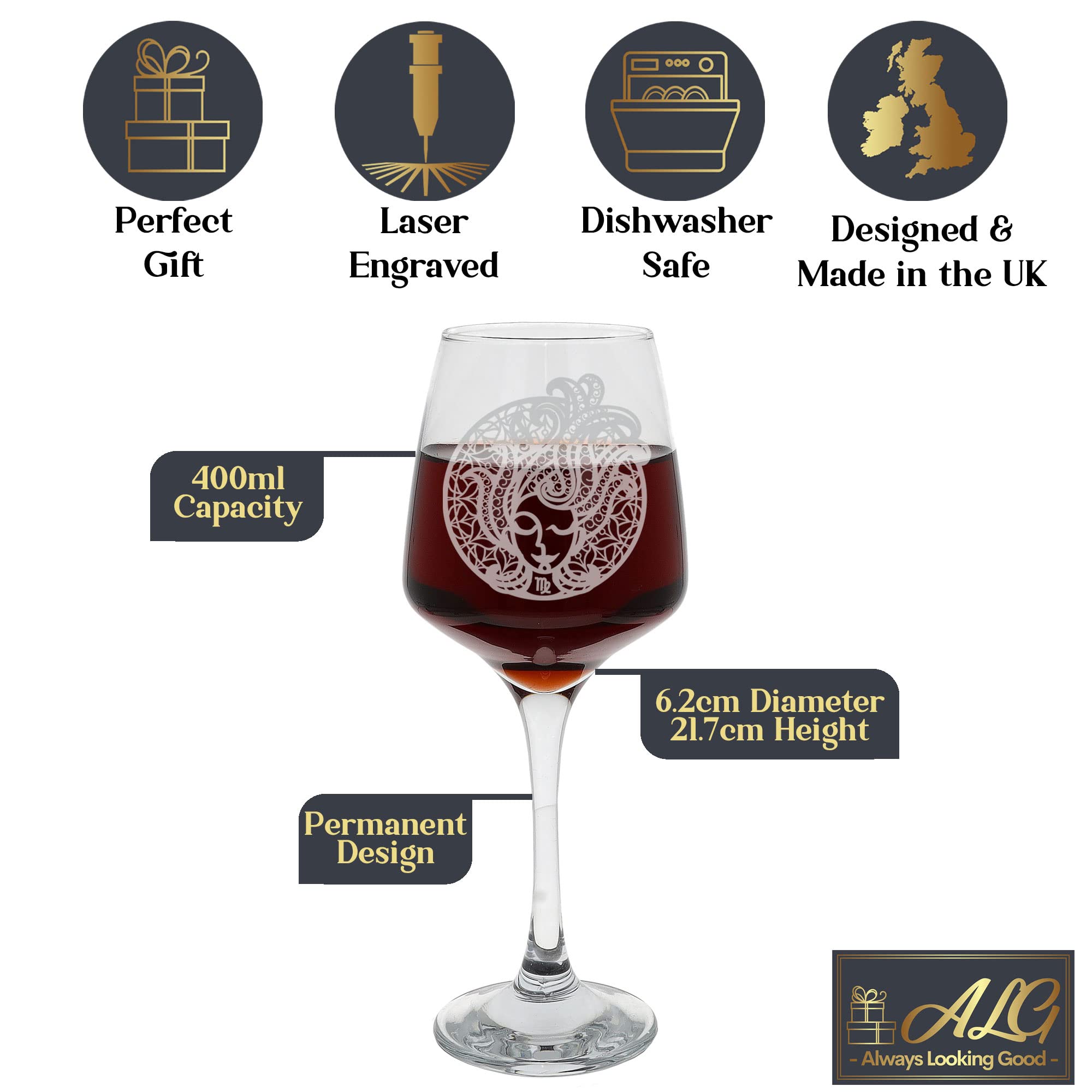 Personalised Virgo Star Sign Engraved Wine Glass, Gift