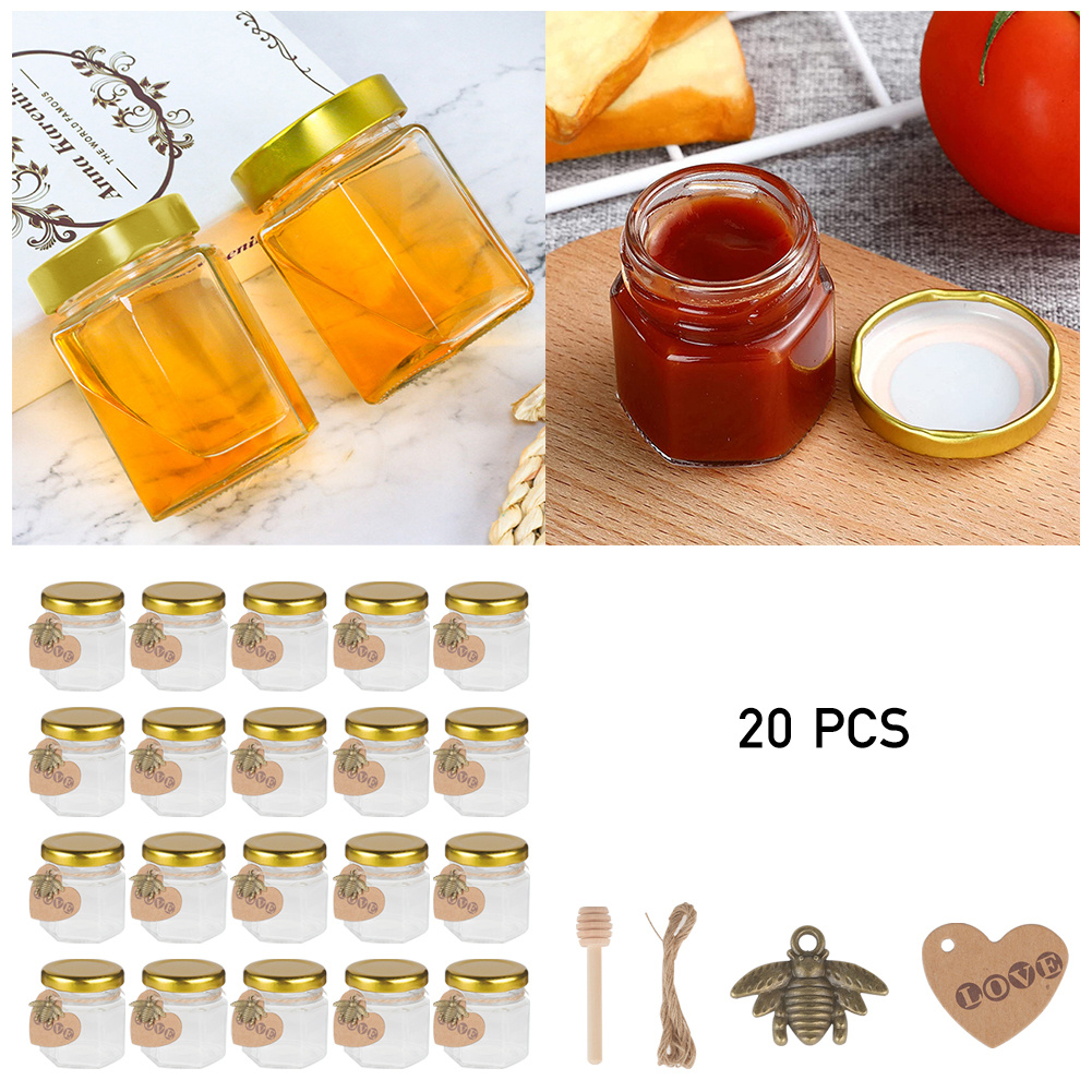 TEMU 20pcs Mini Glass Airtight Jars (45ml), Honey, Jam & Spice Dispenser Bottle Set, (includes Rope, Tags, Sealing Decoration, And Honey ), Kitchen