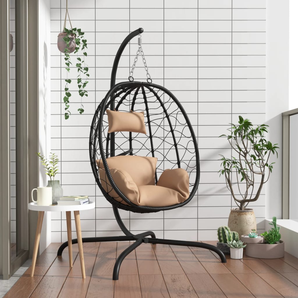 

Hanging Egg Chair With Cushion Taupe Poly Rattan & Steel