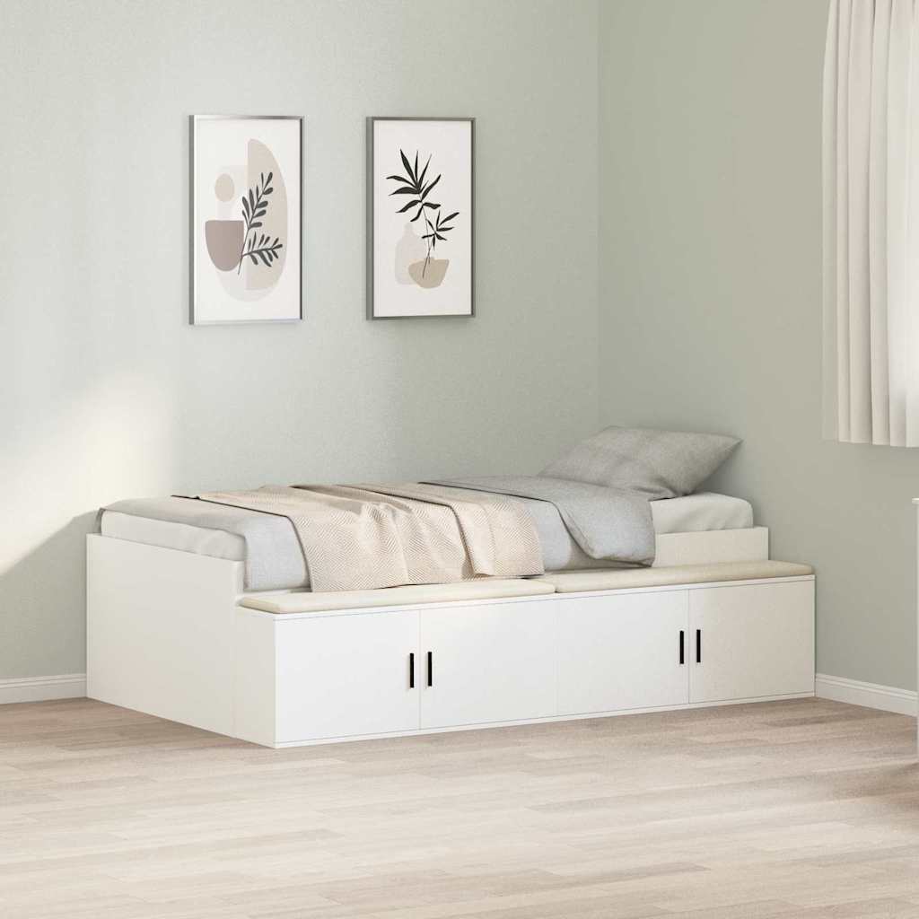 Vidaxl Bed Frame With Drawers White 90 X 200 Cm Wood, Stylish Bedroom Furniture, Rectangular Bed Frame, Modern Platform Bed, Spacious Storage, Stable
