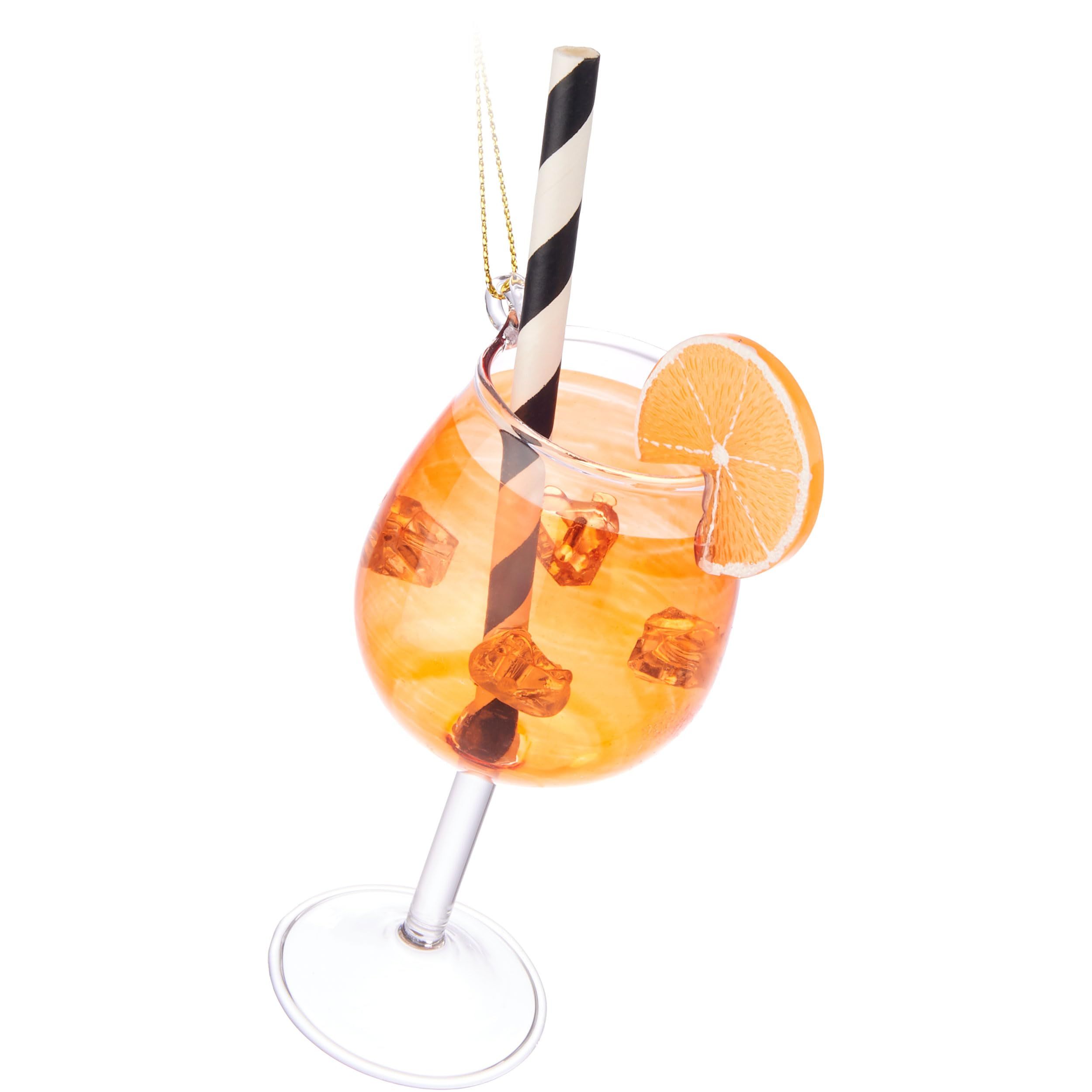 Image of Brubaker Orange - Christmas Ball Made Of Glass - Glass With Straw, Ice Cubes & Orange - Hand-painted Christmas Tree Ornament Figure - Funny Christmas Decoration Pendant