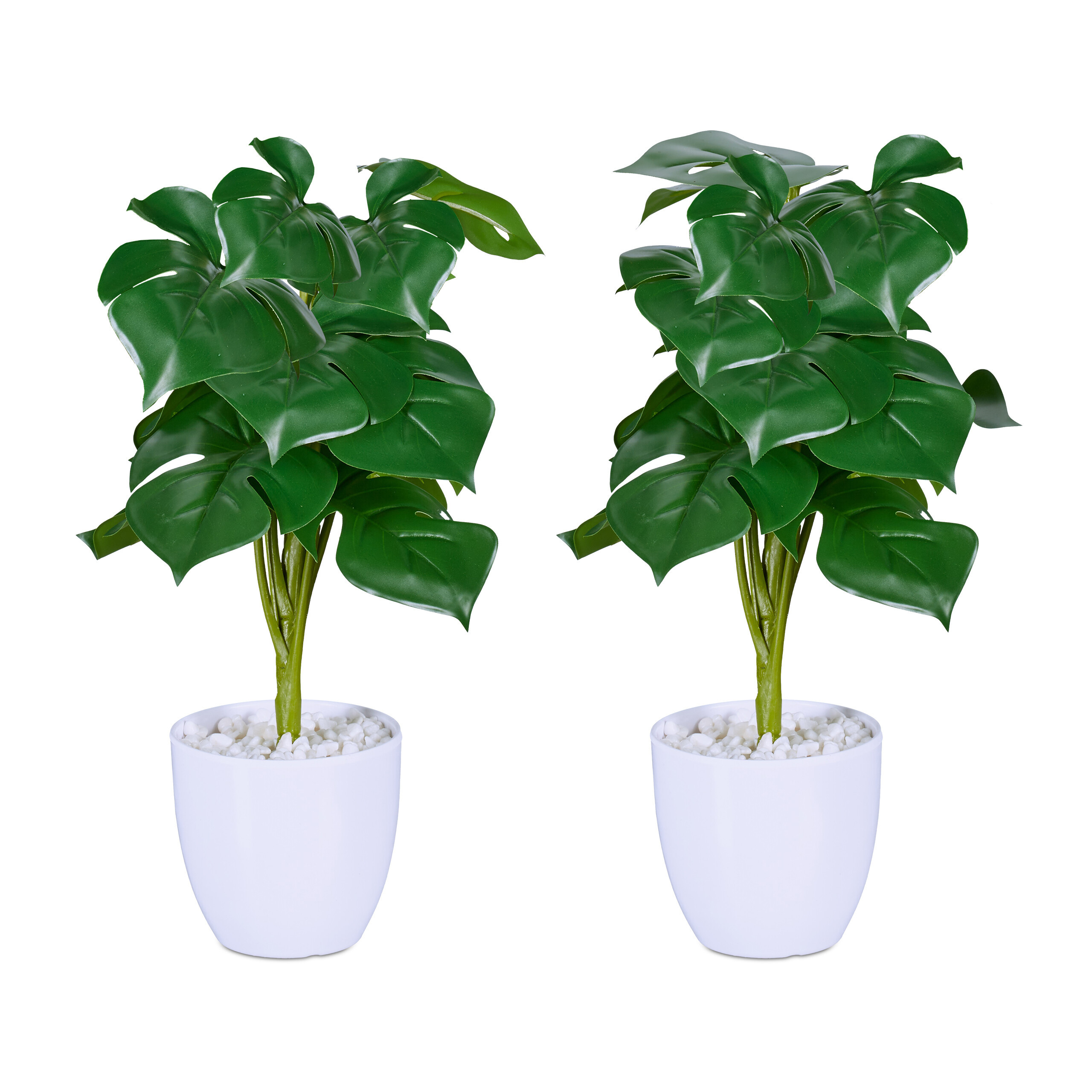 2 X Artificial "monstera" Plant /white - (h)33 X Ø20 Cm