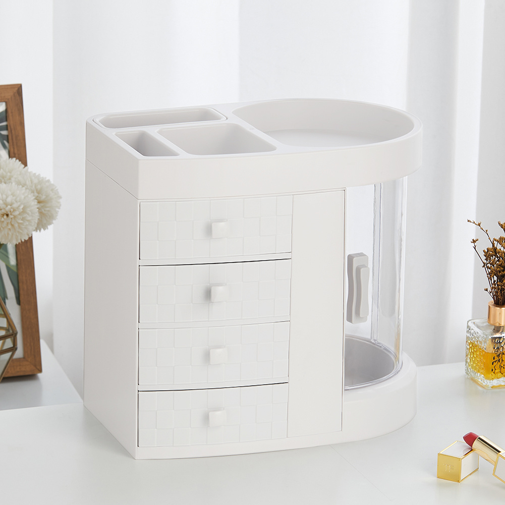 Makeup Holder Storage Box with 4 Drawers and Rotation Window