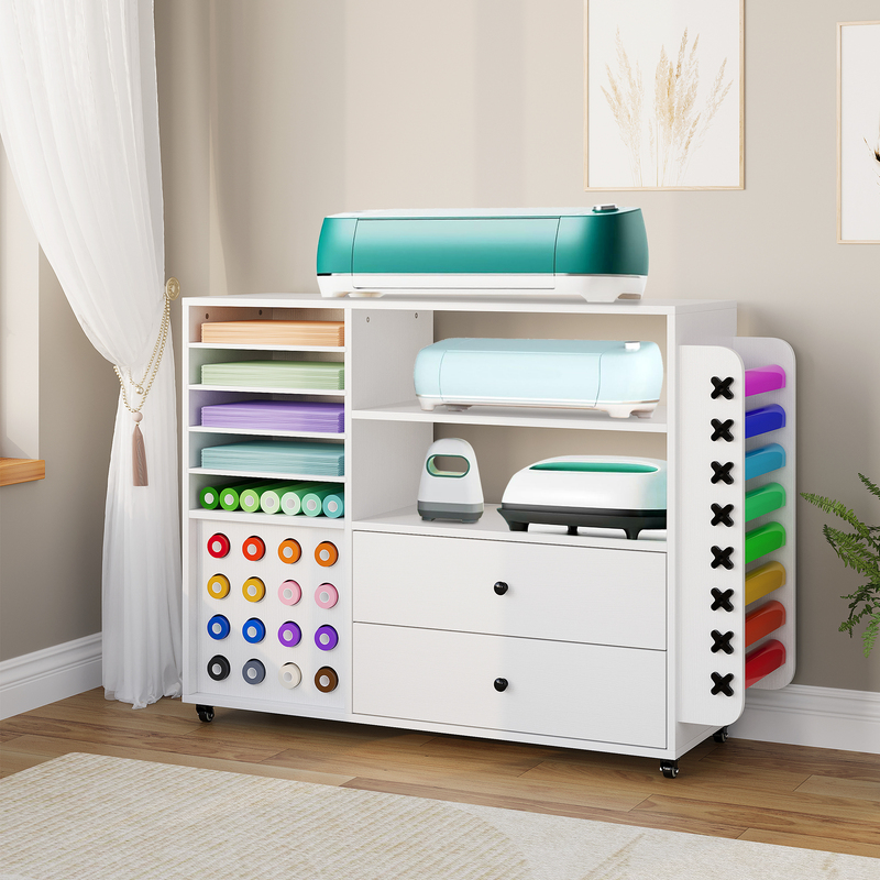organization and storage craft table for   rolling cart cabinet with 24 vinyl roll holders and 2 drawers crafting cabinet table workstation for craft room home