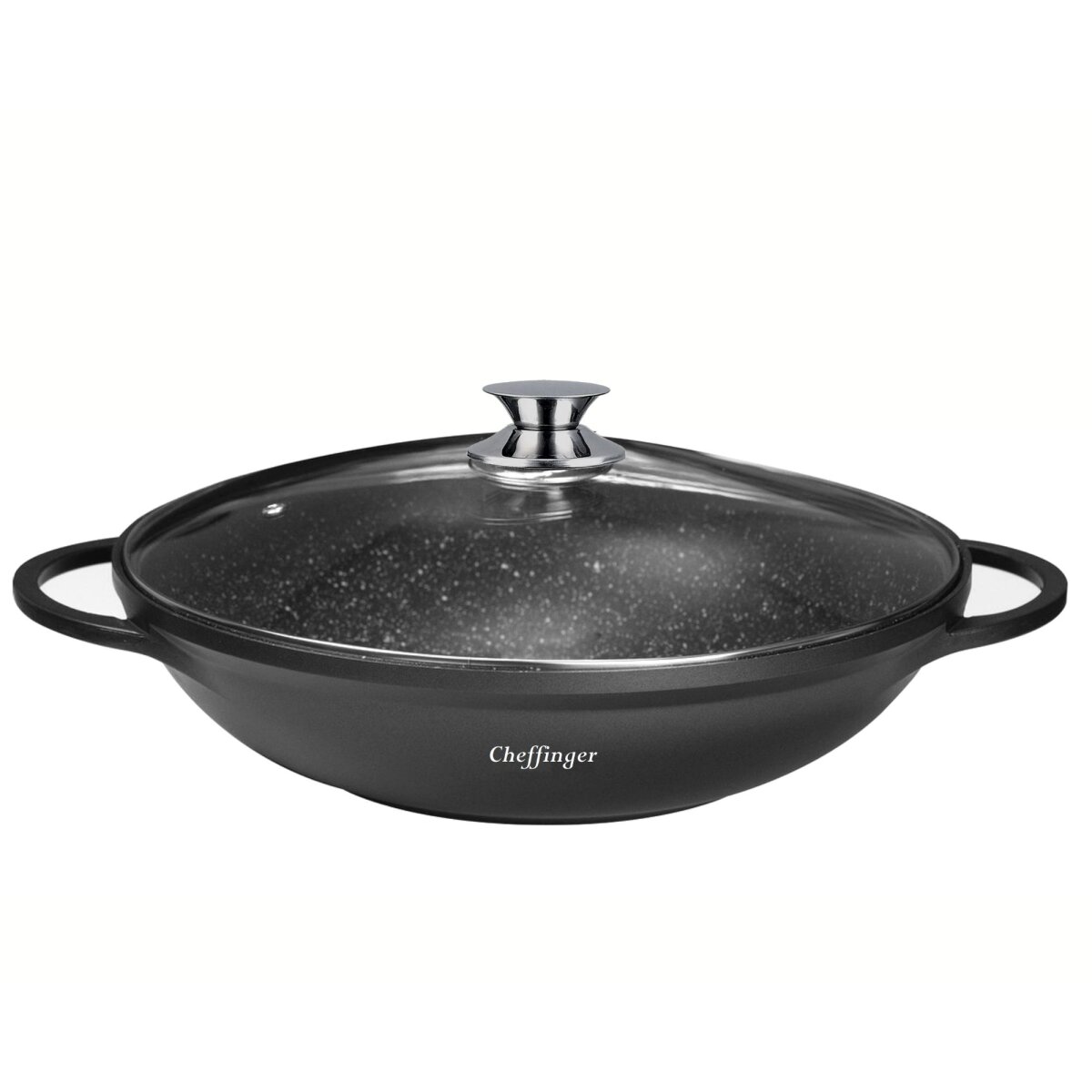 Image of Cheffinger Wok Pan Induction Compatible 40cm Aluminum Cast With Lid, Marble Coating Frying Pan