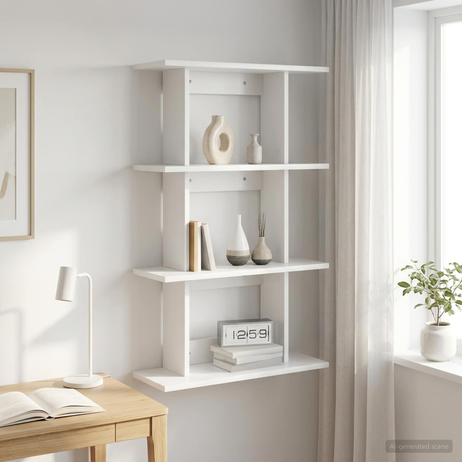 Image of Wall Shelf, Modern Wall Shelf, Home Storage Unit, Living Room Storage, Wall-mounted Shelf, Home Organizer, Living Room Shelf, Indoor Storage Solution, Space- Shelves