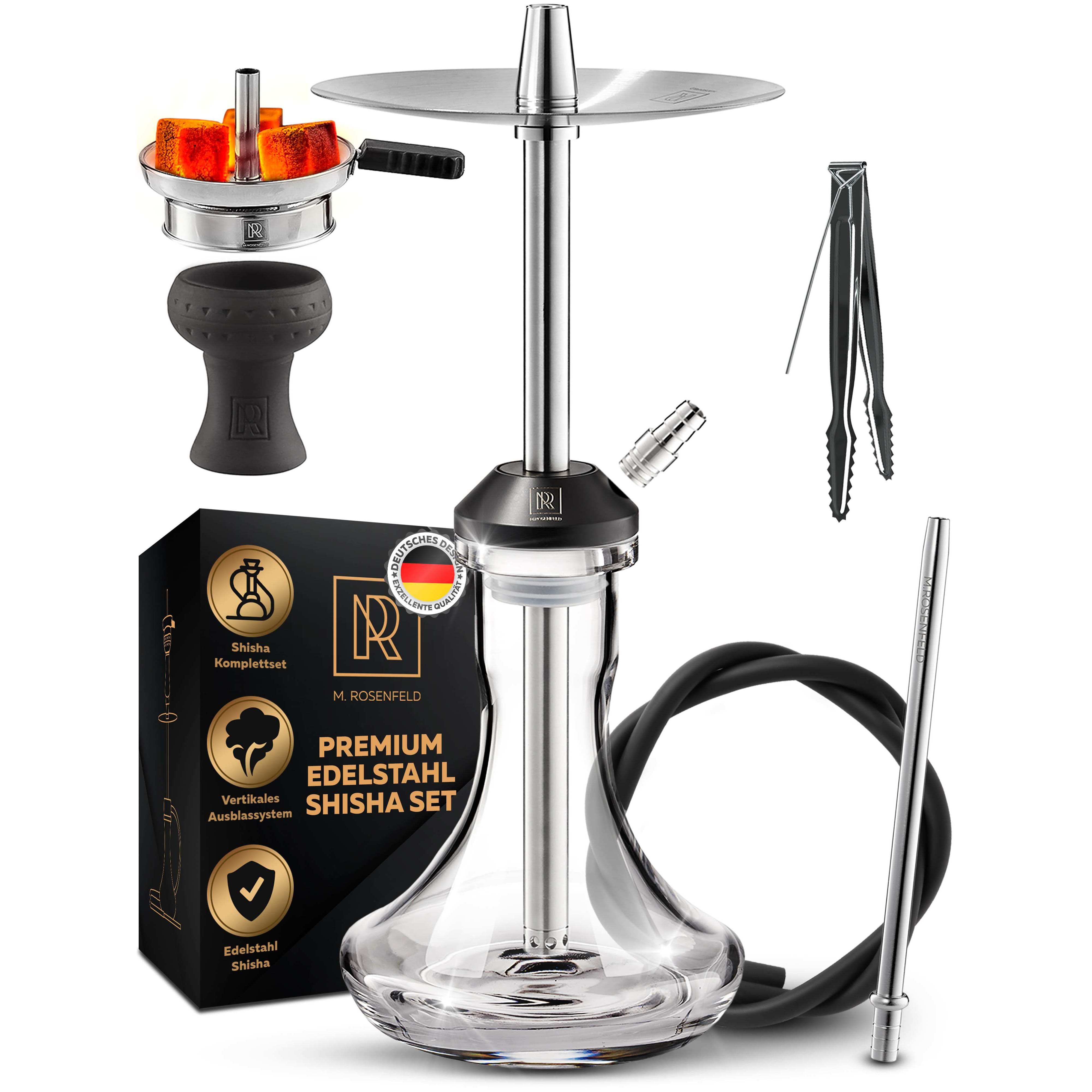 Image of Portable Stainless Steel Hookah – Complete Set With 150 Cm Hose, Bowl, And Accessories – Closed Chamber System