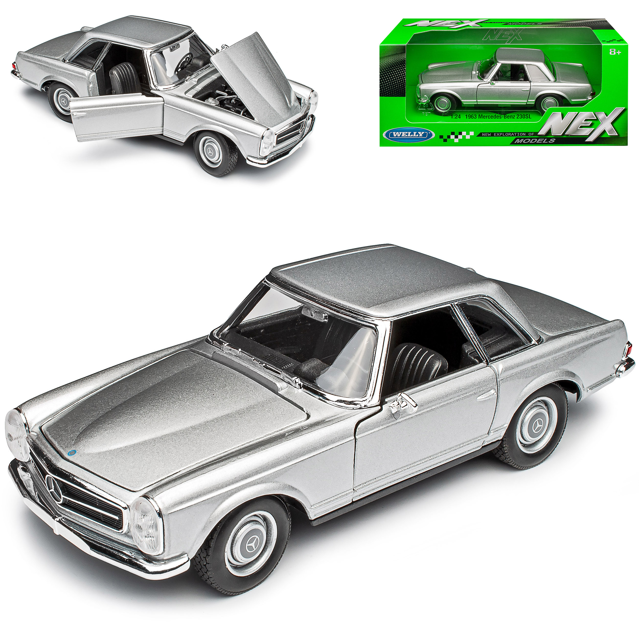 Mercedes-benz 230sl Pagoda Coupe Silver W113 1963-1971 1/24 Welly Model Car