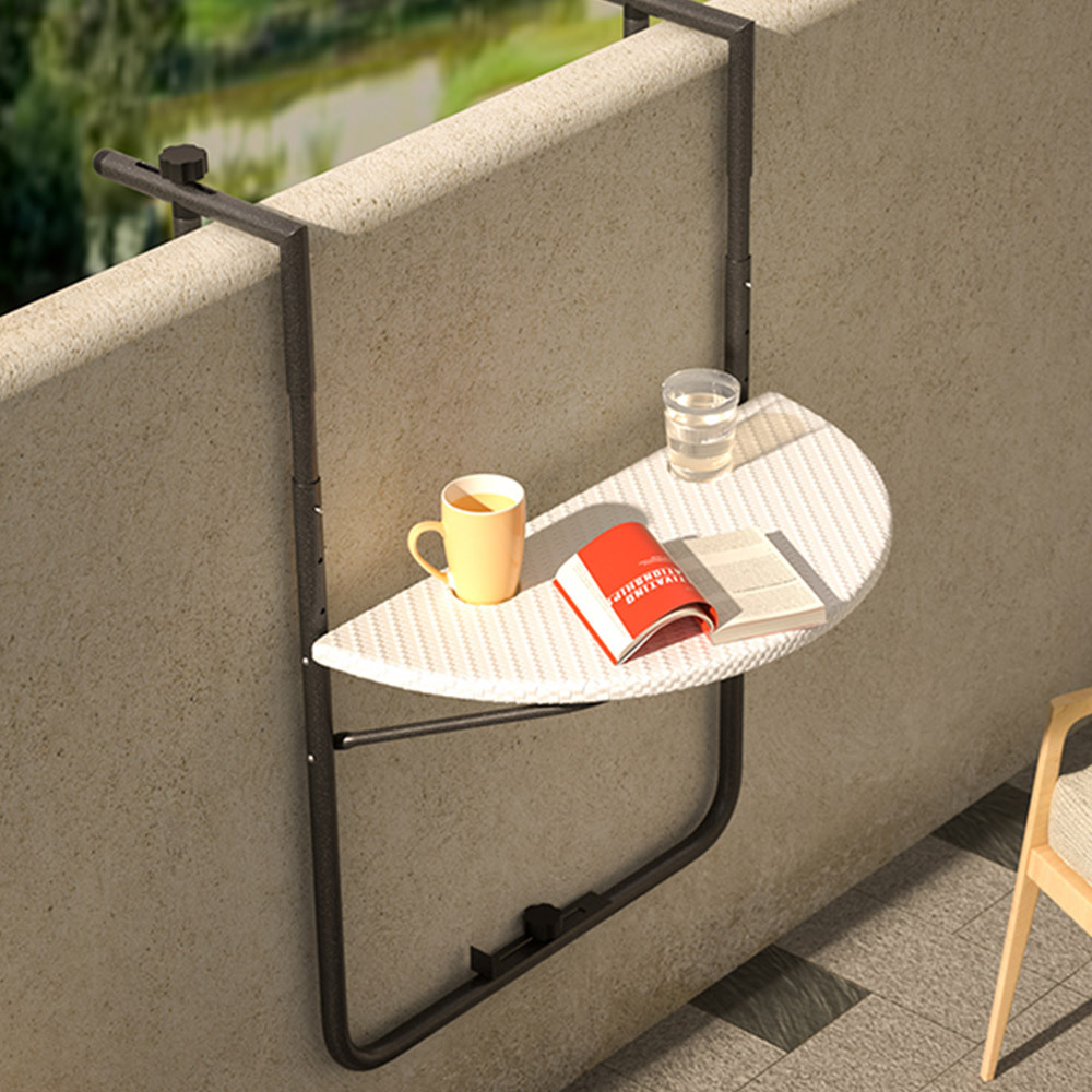 TEMU Bakaji Table Small Table With Railing Structure In Metal White Poly Dimension 60 X 64cm For Outdoor, Balcony, Foldable, Space-saving, Adjustable