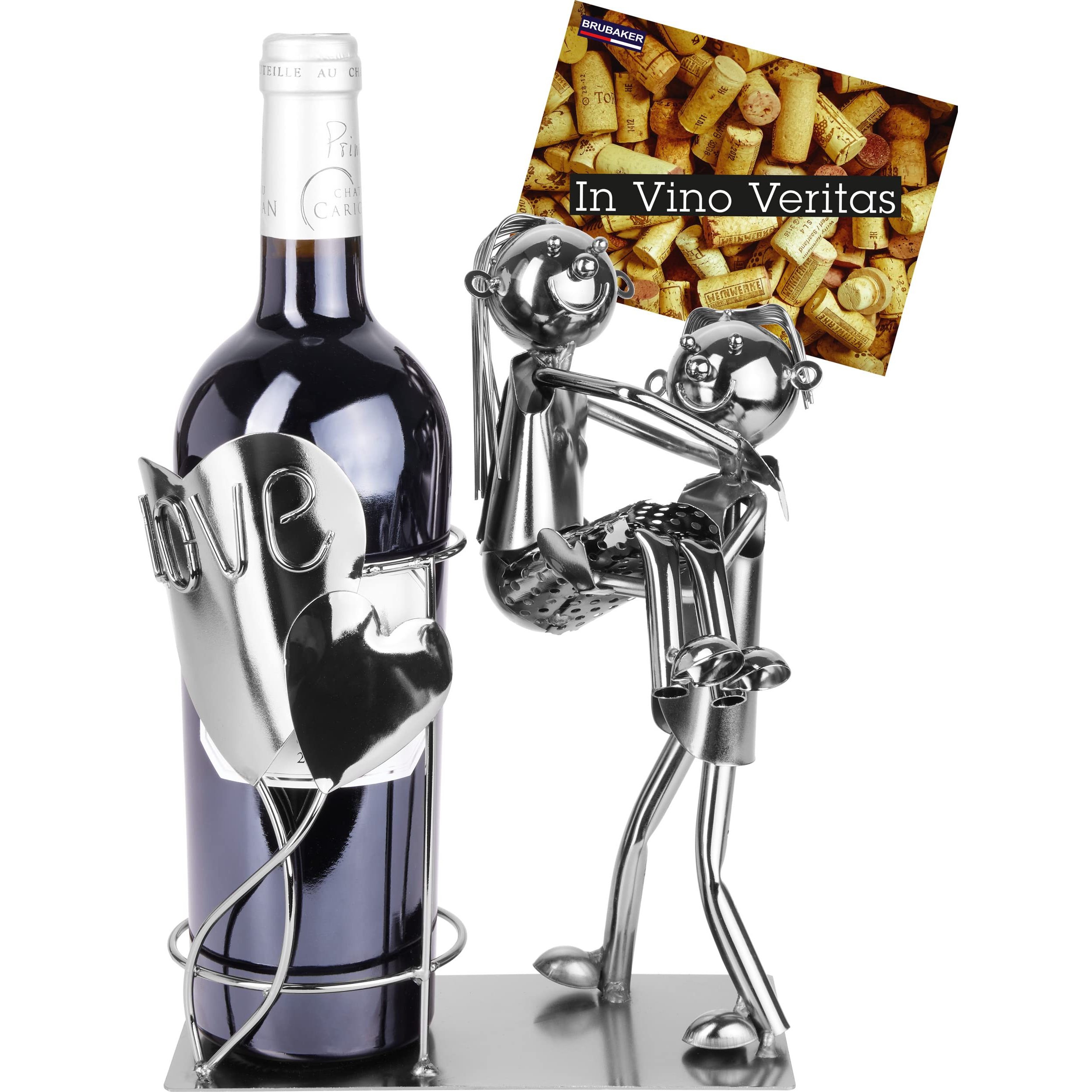 Image of Brubaker Bottle Holder With Hearts Metal Sculpture Including Greeting Card
