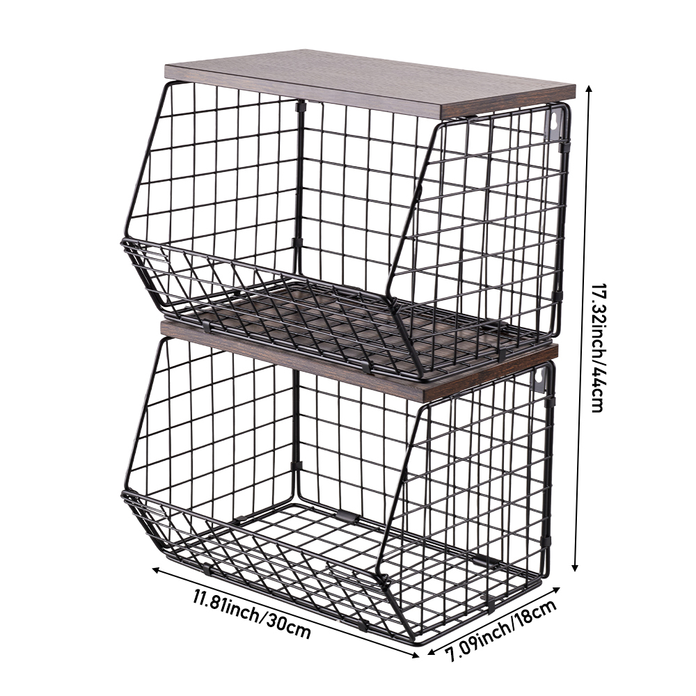 2-Tier Stackable Kitchen Storage Rack with Wooden Boards