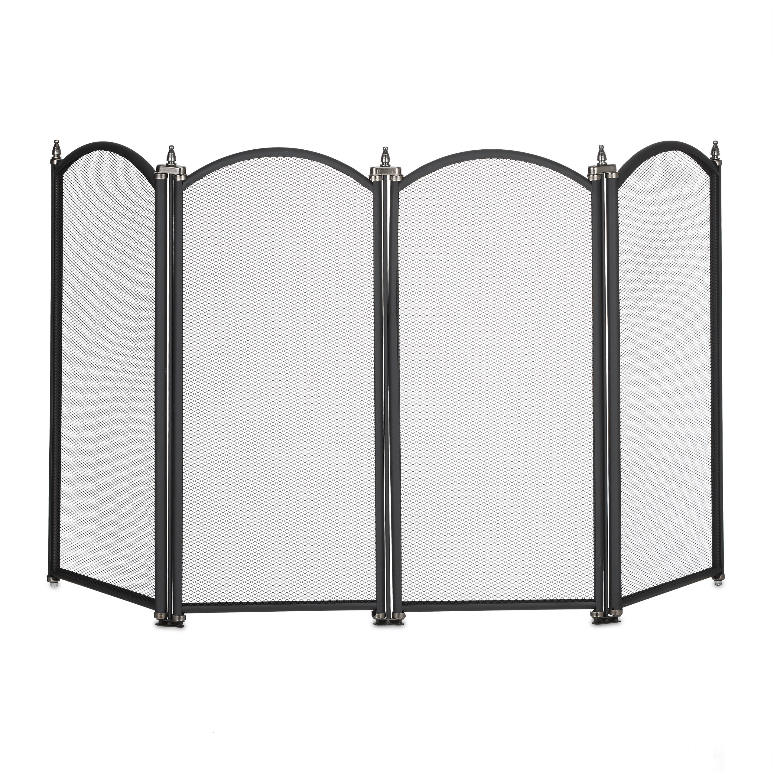 Image of Spark Guard Grate, 4-piece Set, Freestanding, 54 X 97..5 Cm, Wrought Iron And Aluminum, Black-silver, Foldable, For Fireplace, Stove, And Living Area, Fireplace Guard, Spark Grate, Grate, Relaxdays
