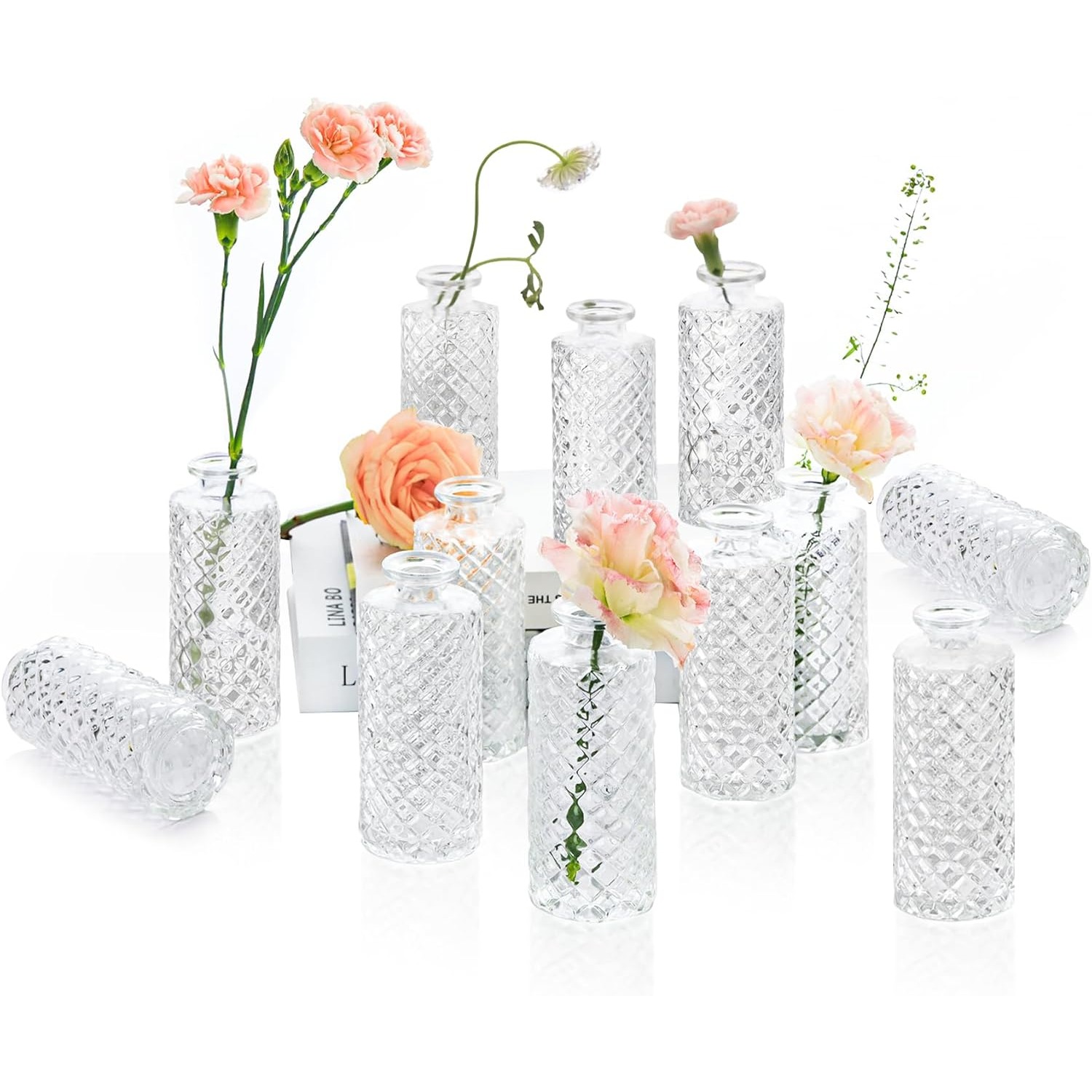 TEMU Glass Bud Vases Set Of 12, Small Diamond Bud Vases In Bulk, Mini Flowers Vases For Centerpieces, Vintage Bottle For Table Decorations, Wedding
