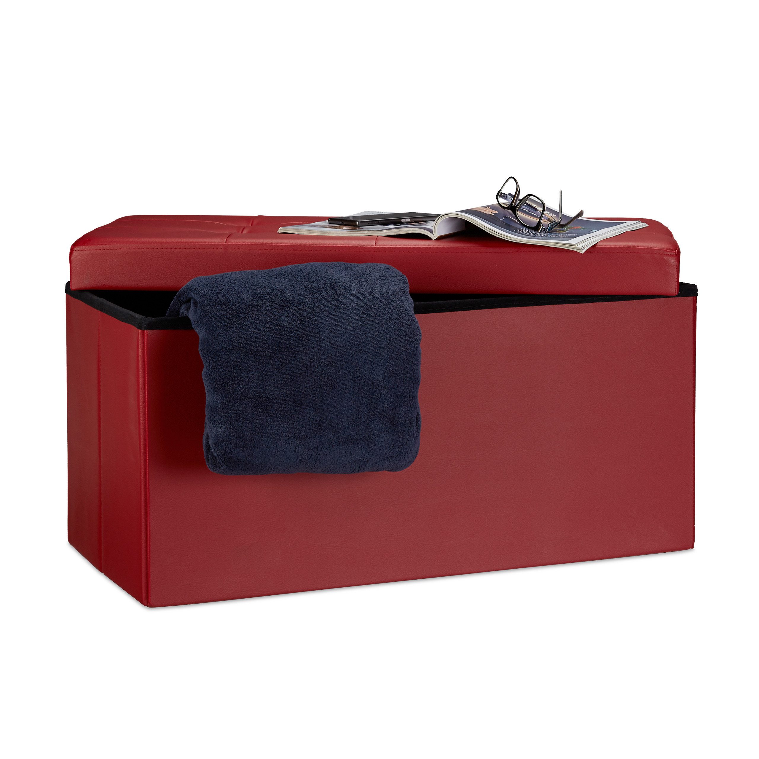 Bench Storage In Dark Red - (w)76 X (h)38 X (d)38 Cm