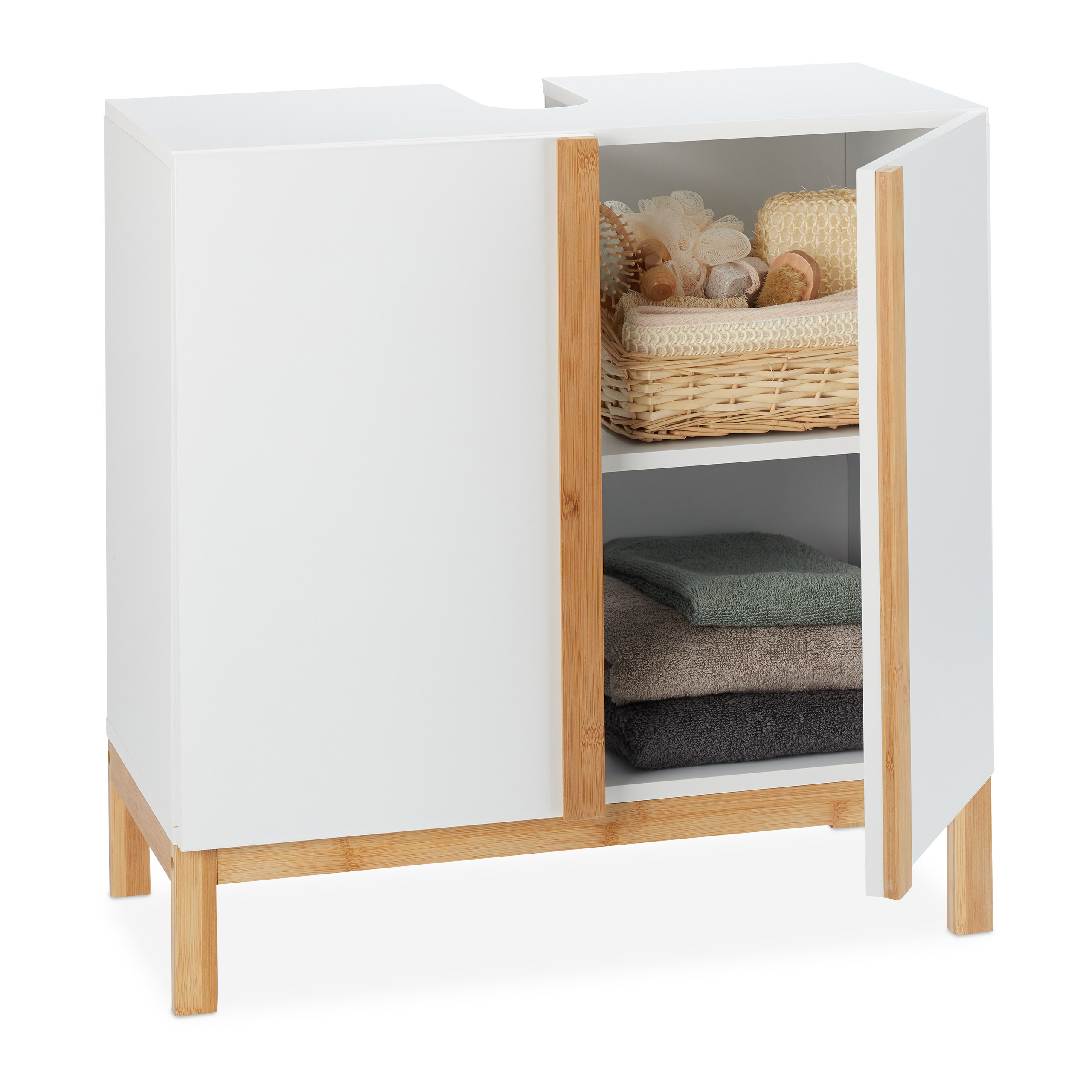 White/natural Washbasin Cabinet - (w)60 X (h)60.5 X (d)30.5 Cm