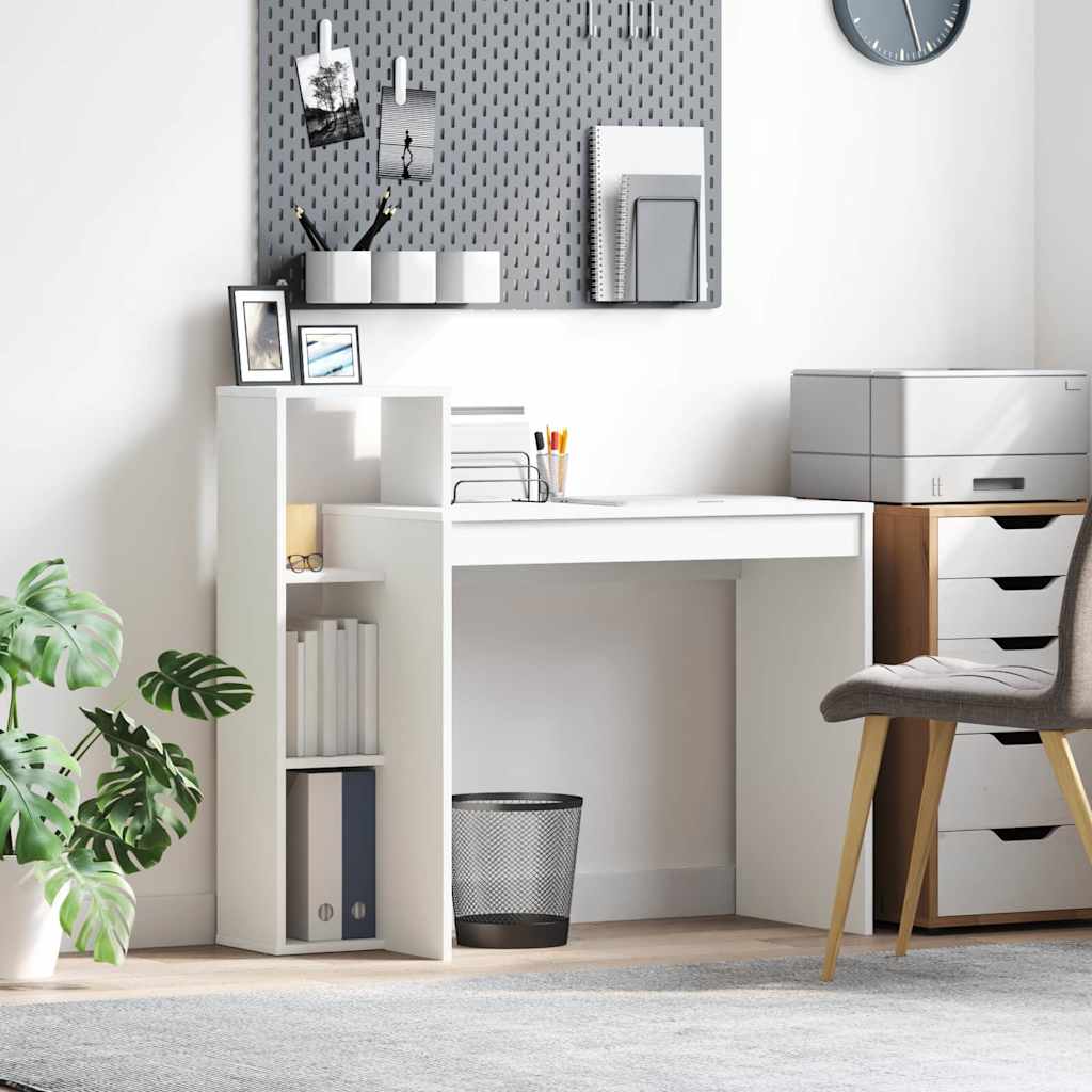 Vidaxl Compact Minimalist Computer Desk With 2 Shelves | White | Wood | Perfect For Office Or Study, Durable, Stylish, Space-